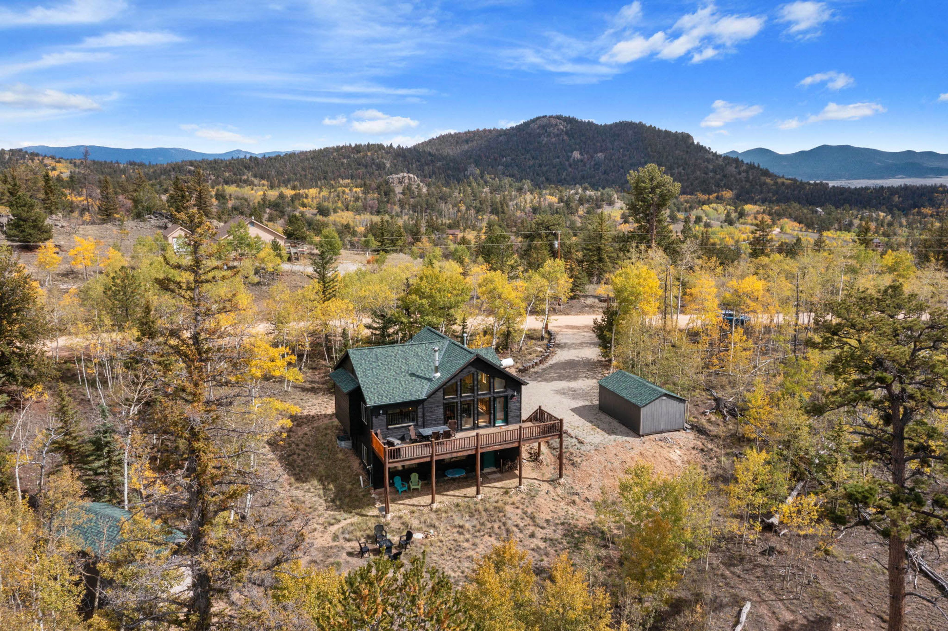 Aerial View | Spacious Yard w/ Fire Pit | Mountain Views