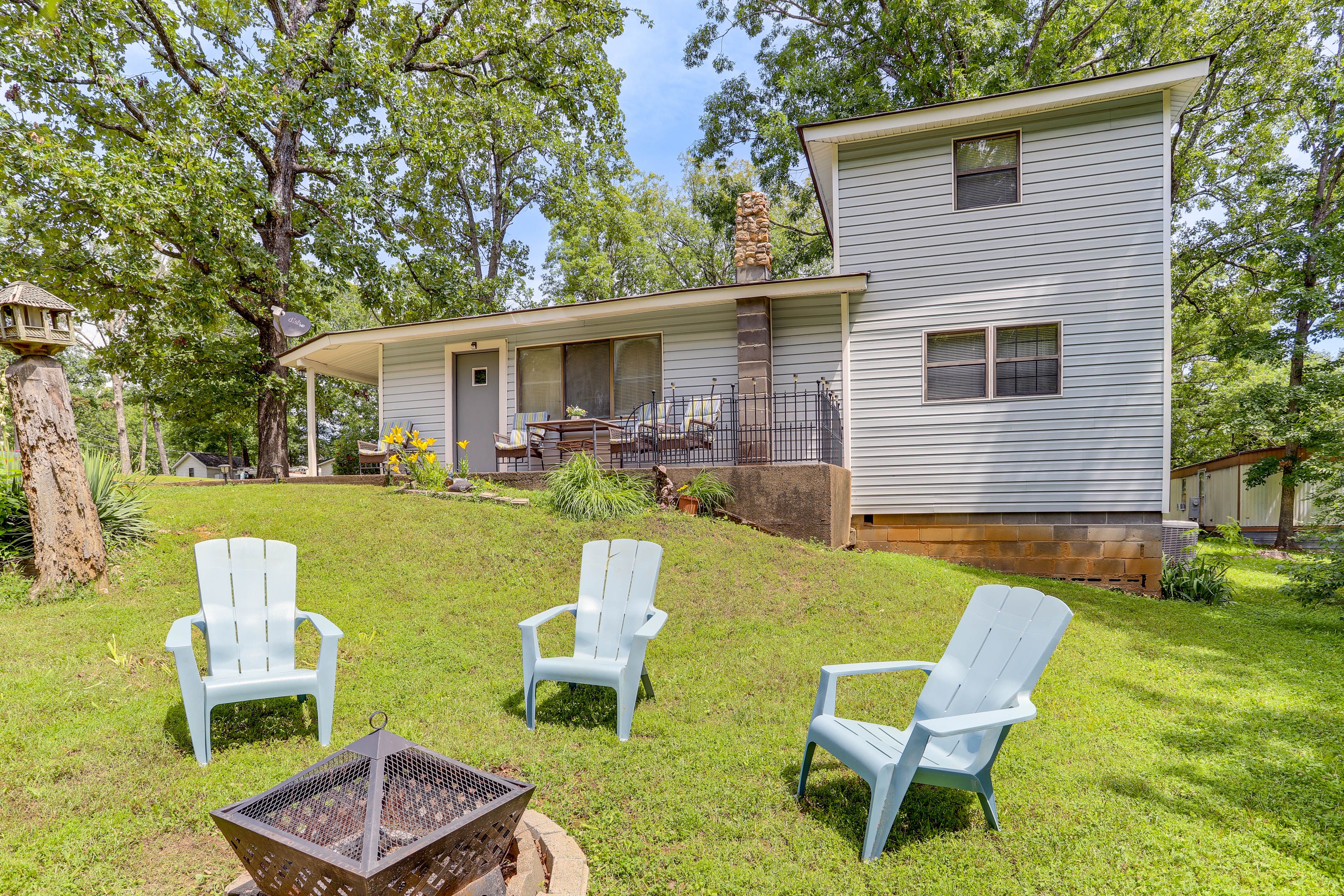 Exterior | Fire Pit | Furnished Porch | 2-Story Home