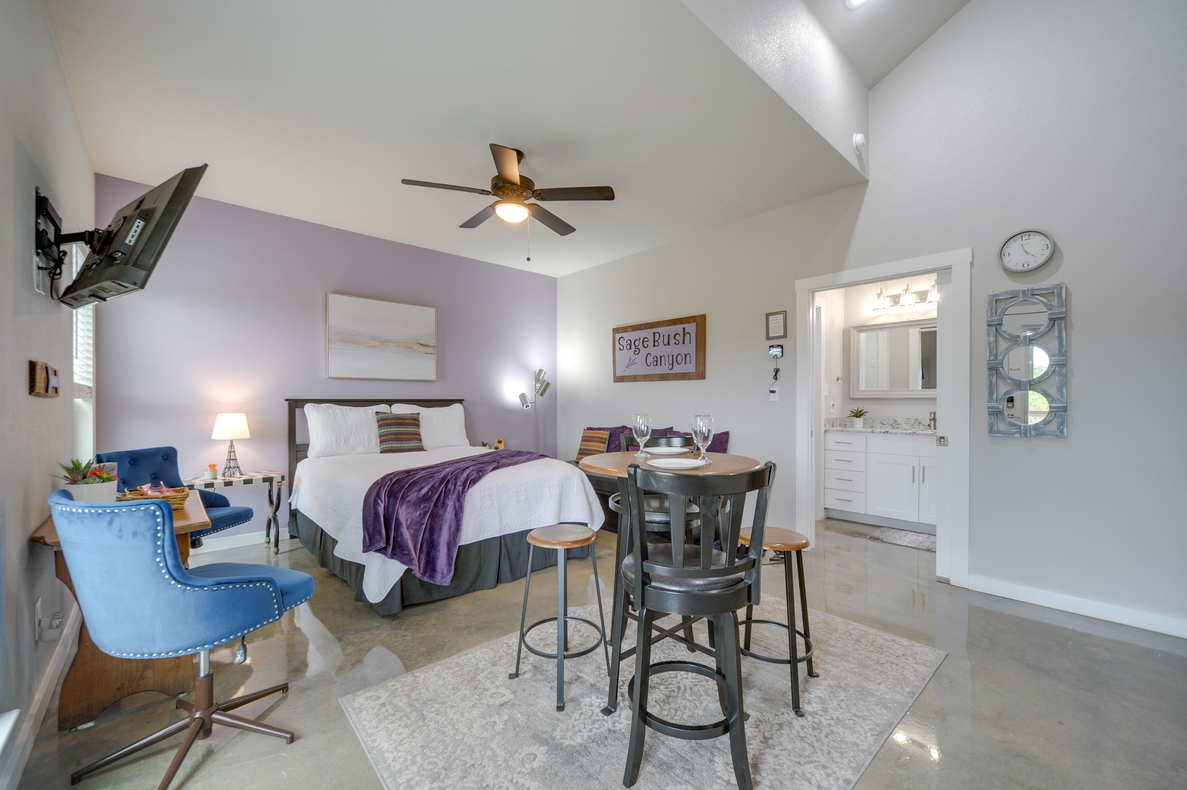 Living & Sleeping Area | Queen Bed | Twin Sleeper Sofa | Window A/C Unit
