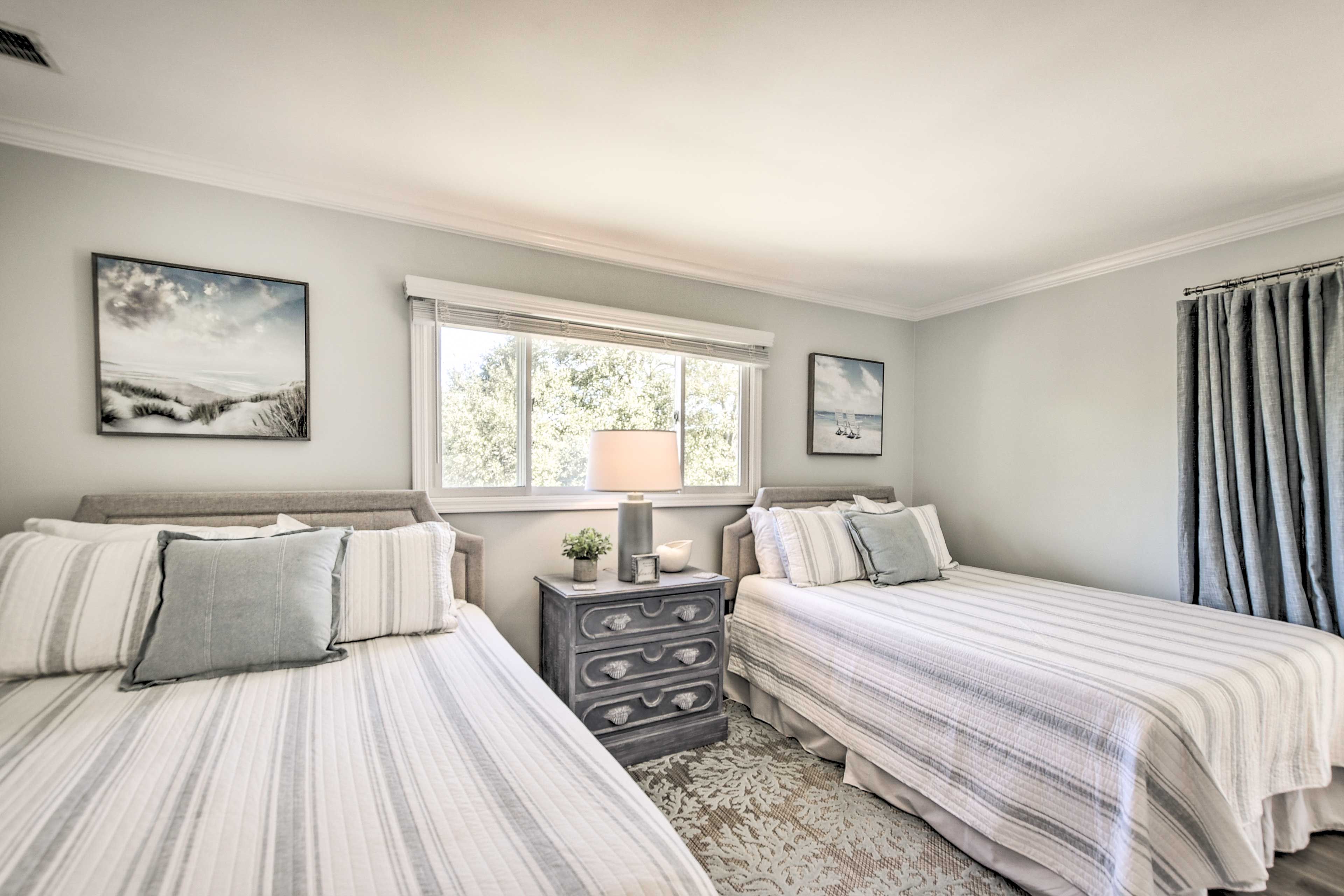 Bedroom 1 | 2 Queen Beds | Linens Provided | Desk