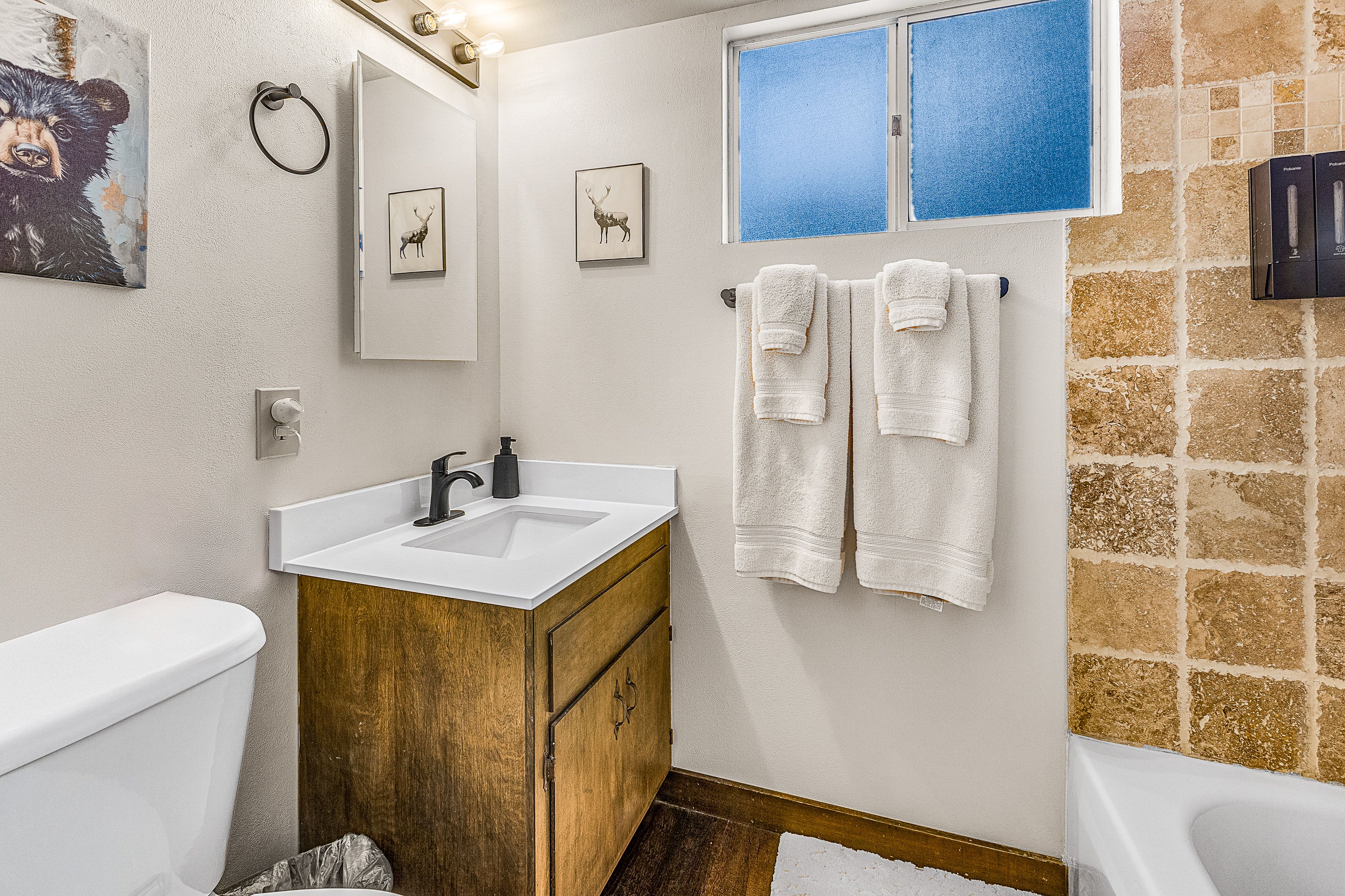 Full Bathroom | Lower Level | Shower/Tub Combo | Complimentary Toiletries