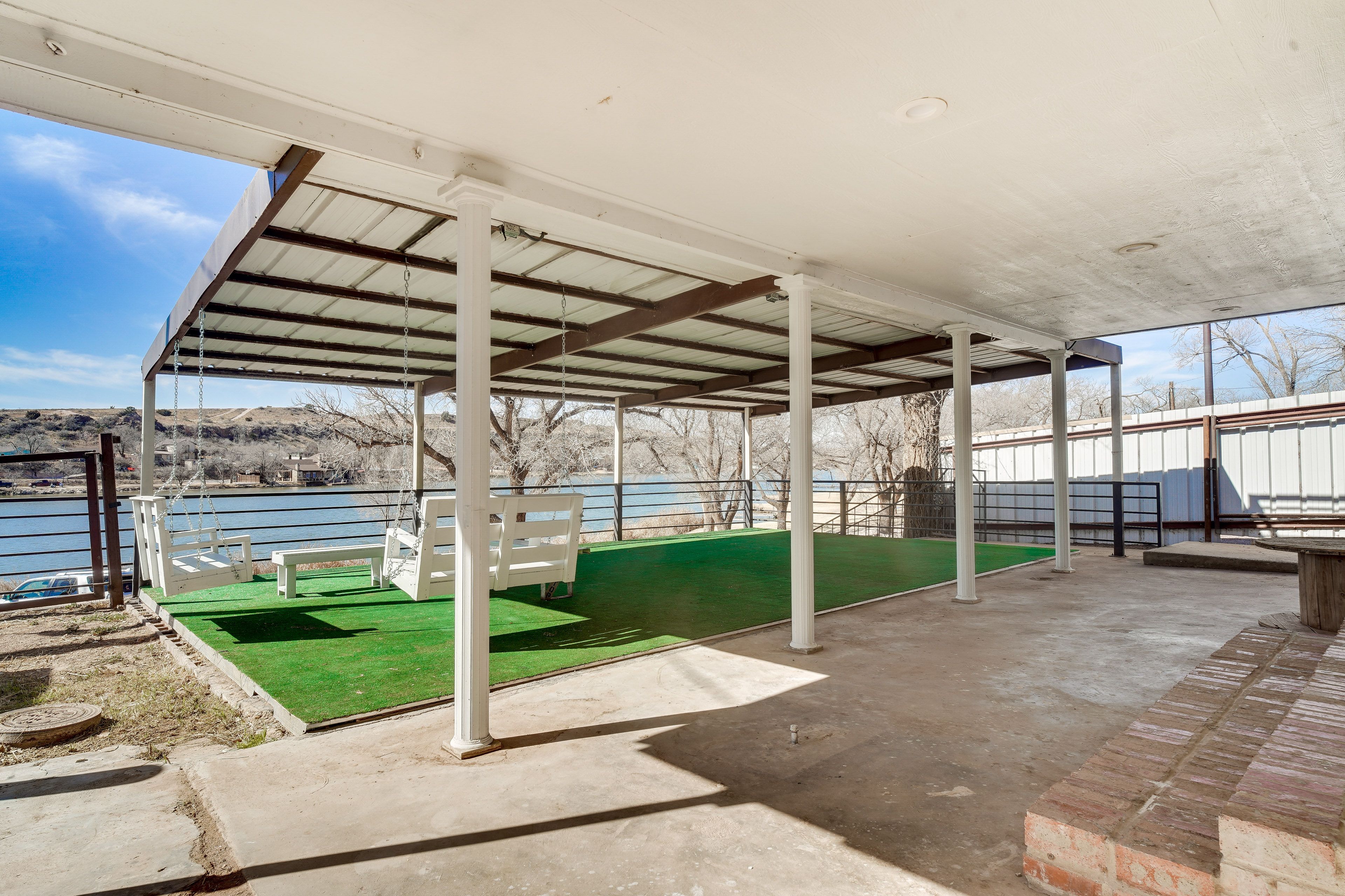 Covered Deck | Bench Swings | Chiminea | Gas Grill