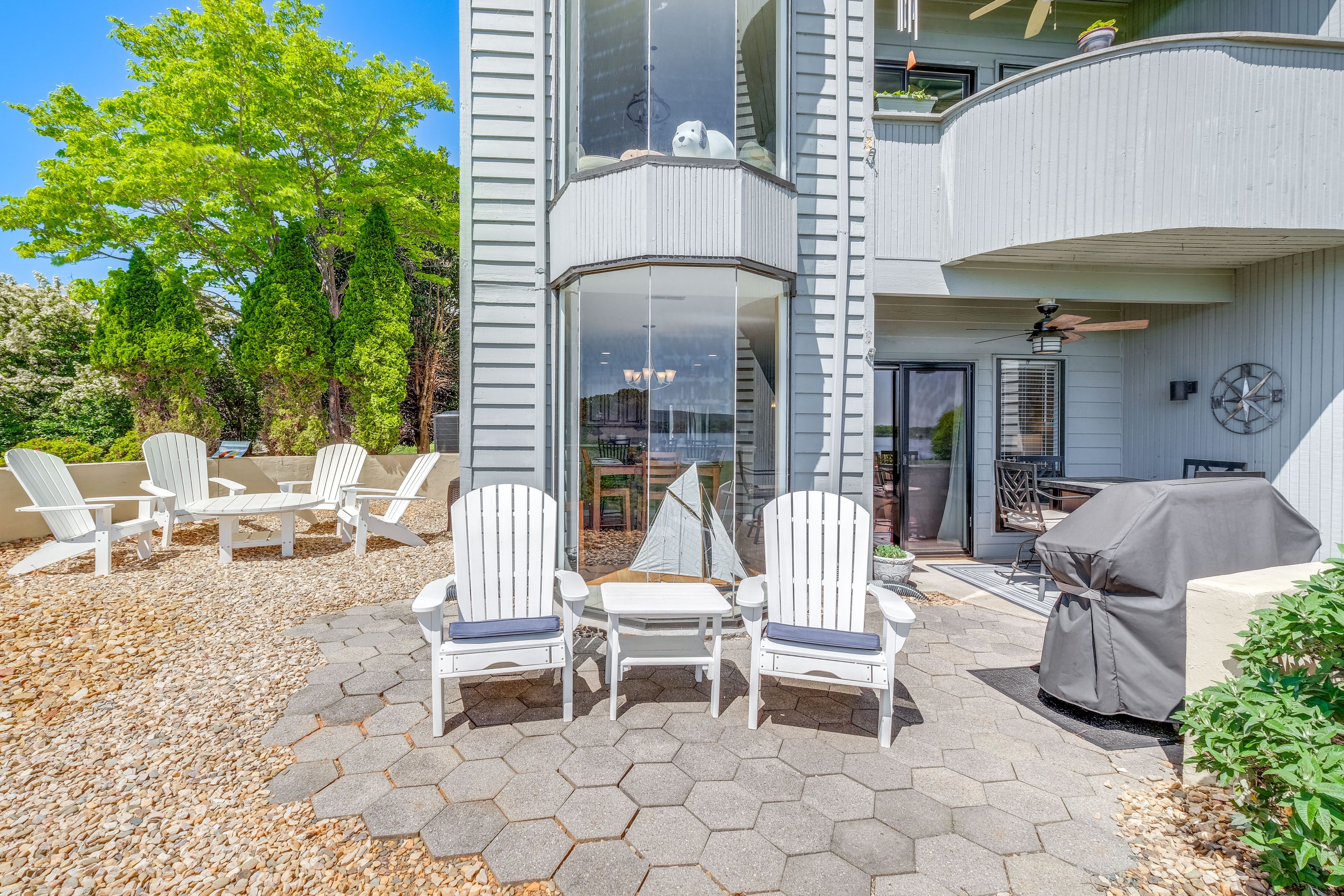 Private Patio | Seating & Dining Area | Smith Mountain Lake Views