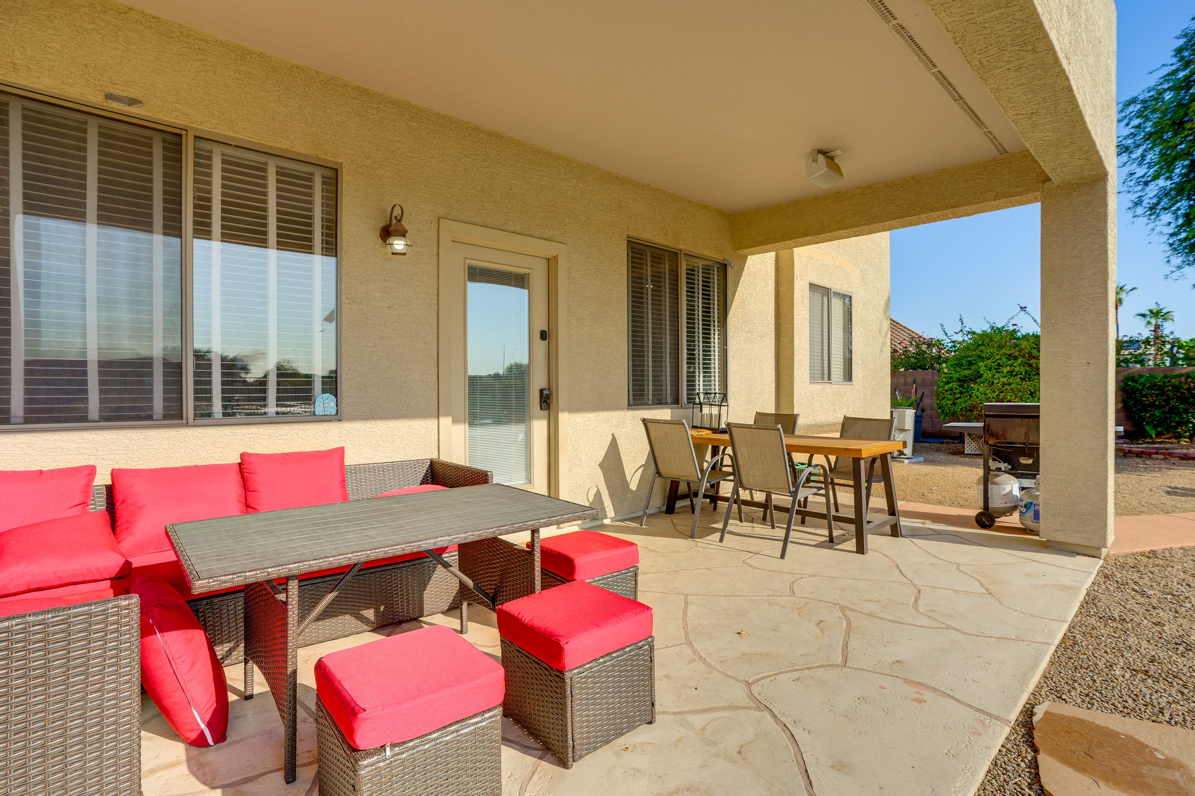 Covered Patio | Lounge & Dining Areas | Gas Grill