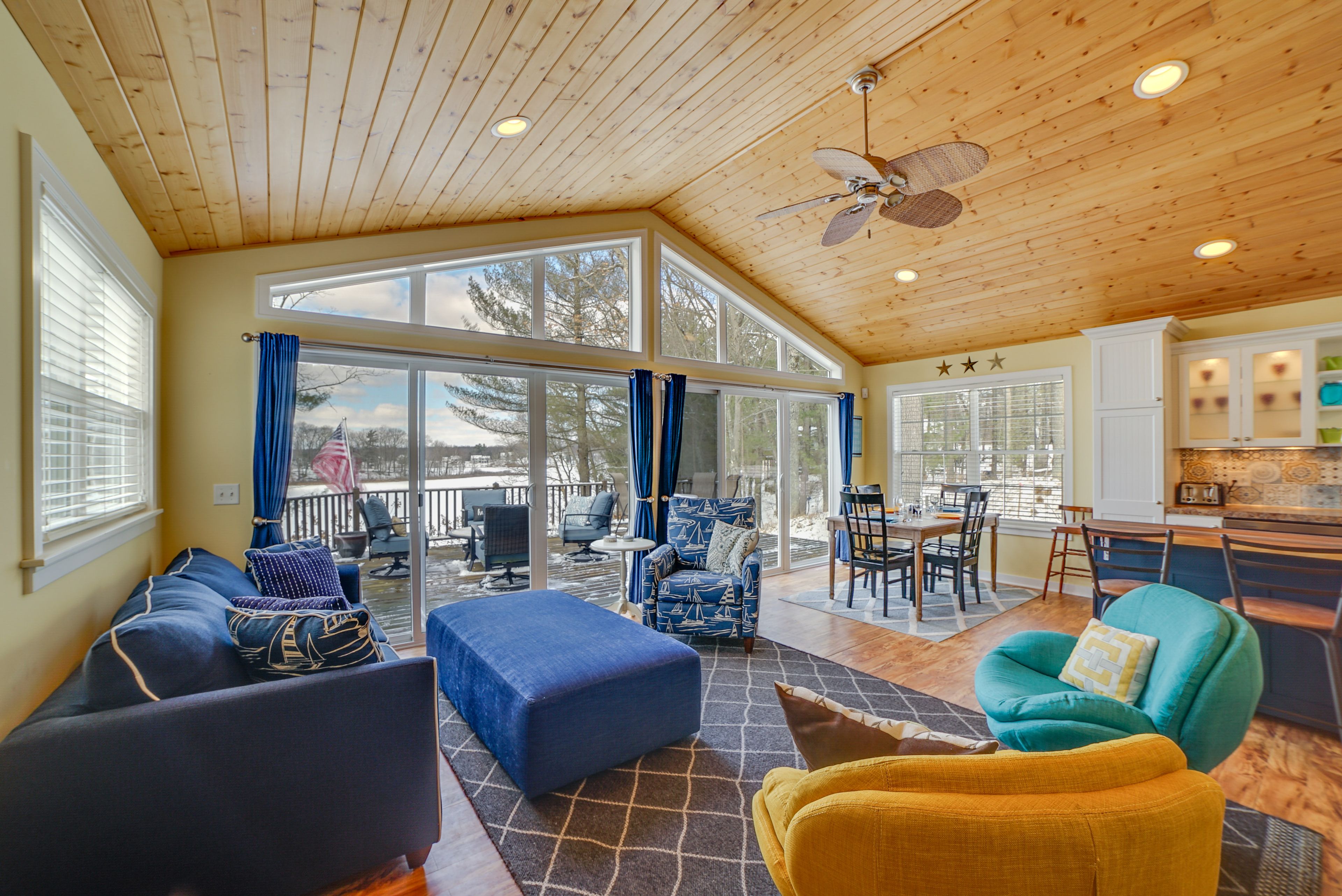 Living Area | Single-Story Home | Decorative Wood-Burning Stove | Free WiFi