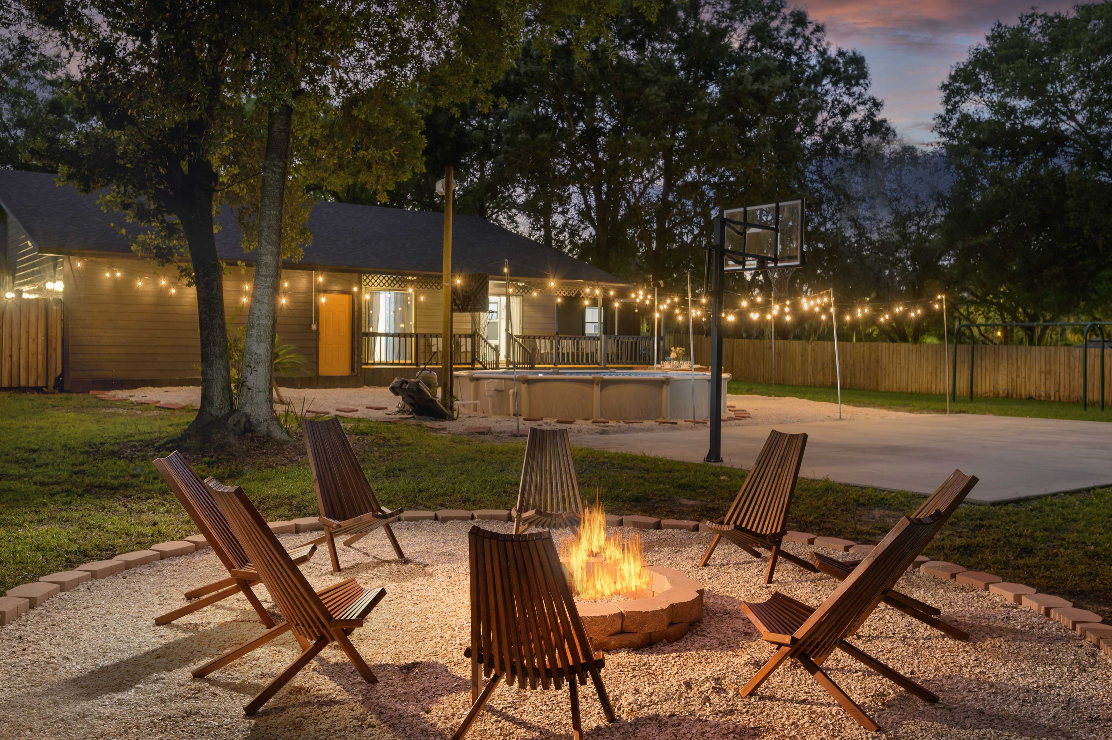 Fenced Backyard | Outdoor Entertainment Area | Fire Pit w/ Seating