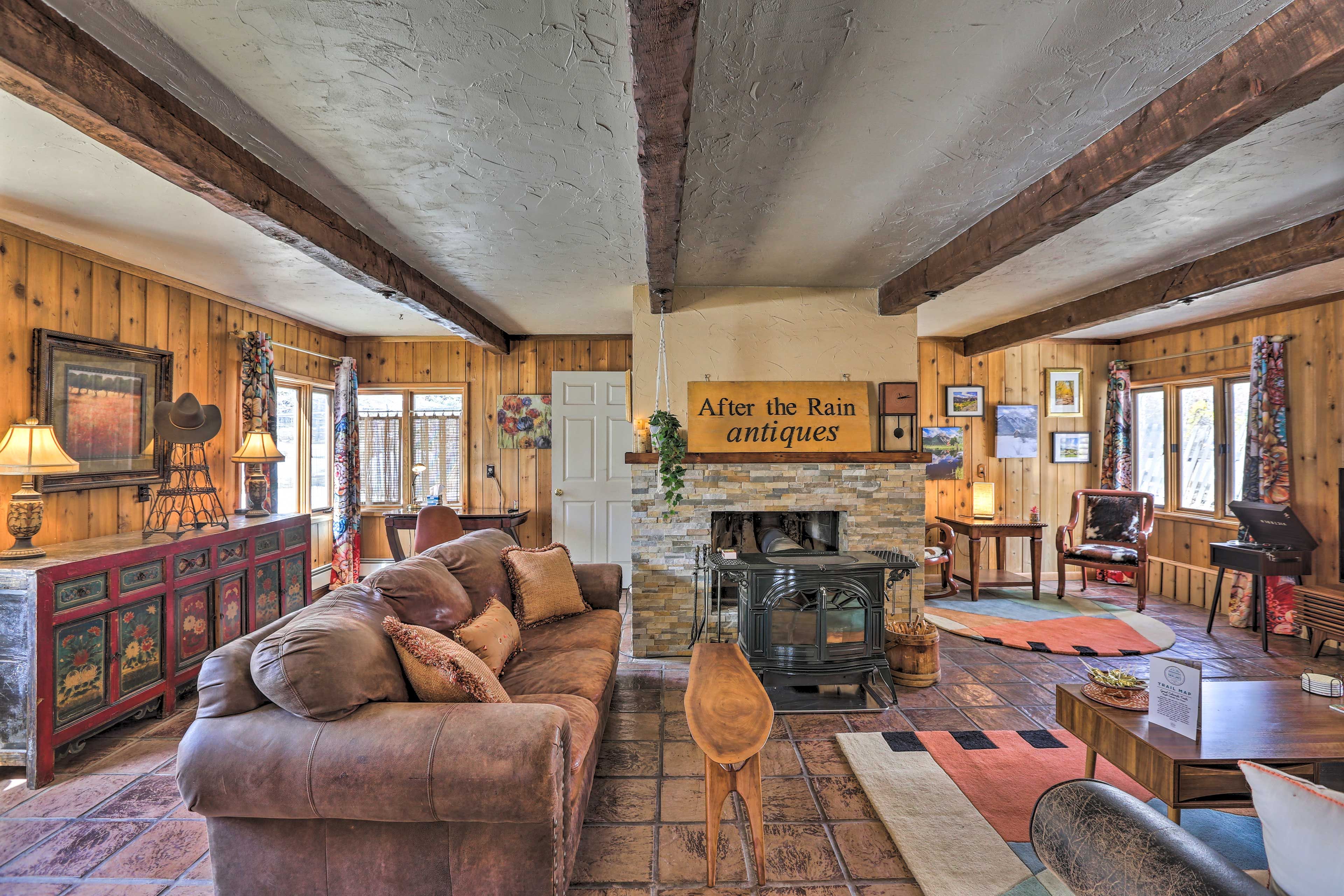 Living Room | Vermont Castings Stove | Cabin Originally an Antique Store