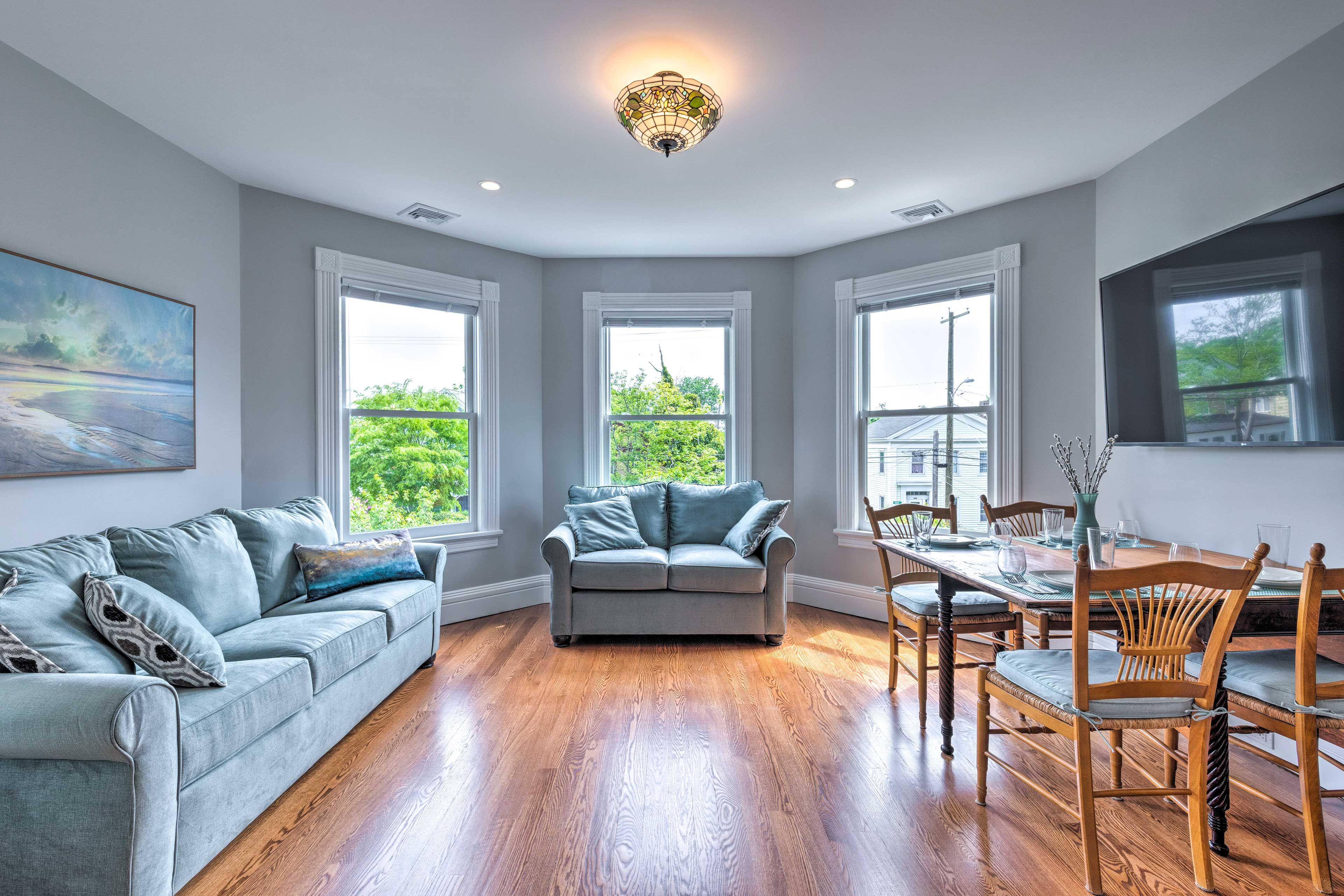 Living Room | Free WiFi | Central A/C | 2nd-Floor Apartment