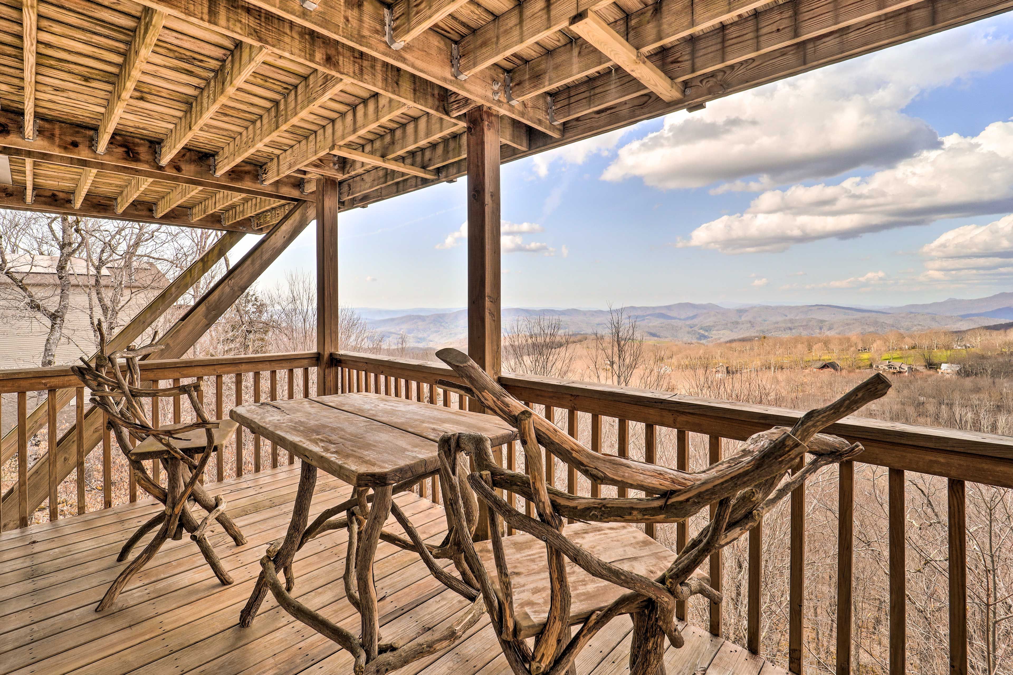 Cabin Exterior | Furnished Deck | Mountain Views