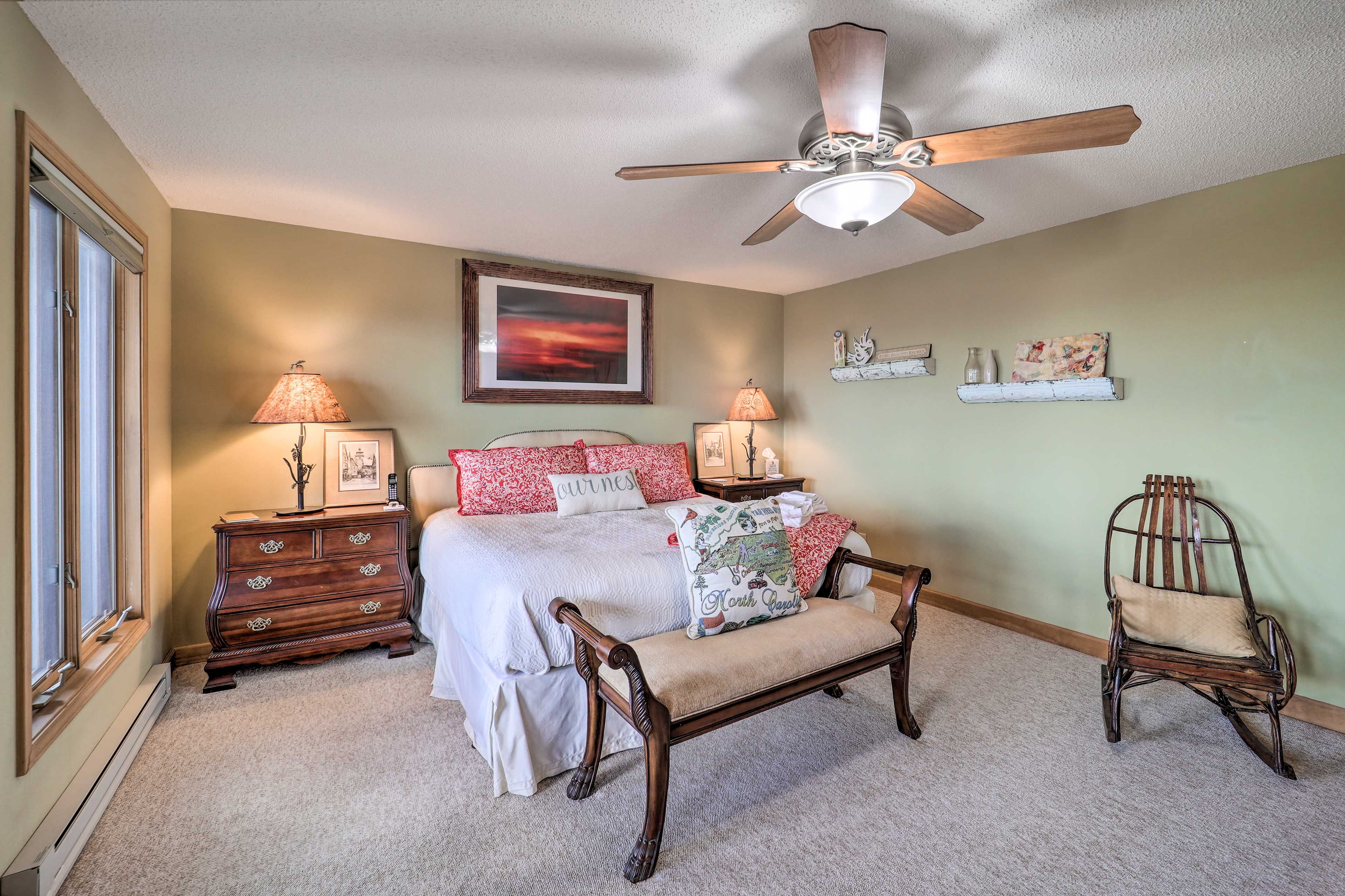 Bedroom 1 | King Bed | Smart TV | Electric Fireplace | Deck Access