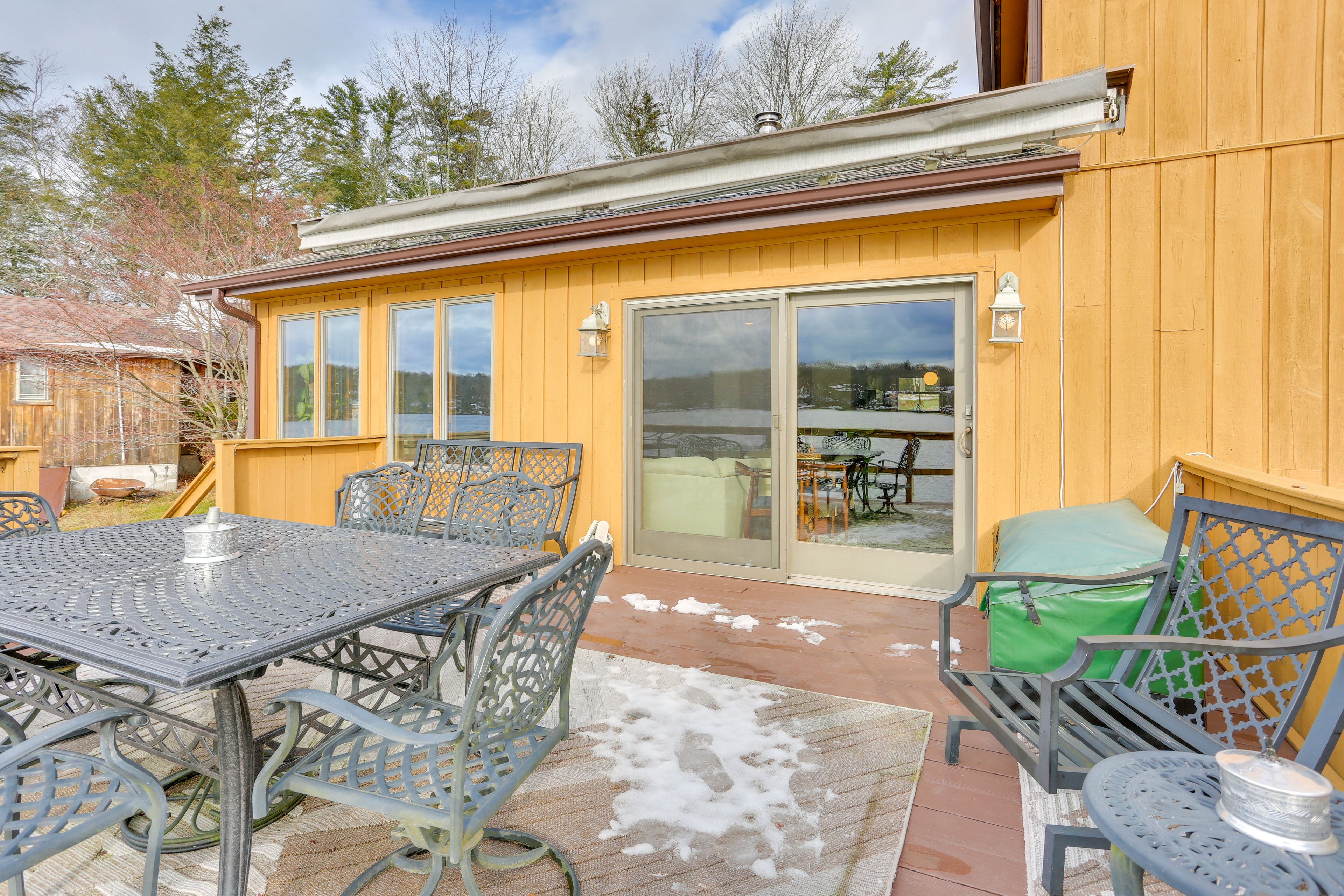 House Exterior | Furnished Deck | Dining Area | Lake Views