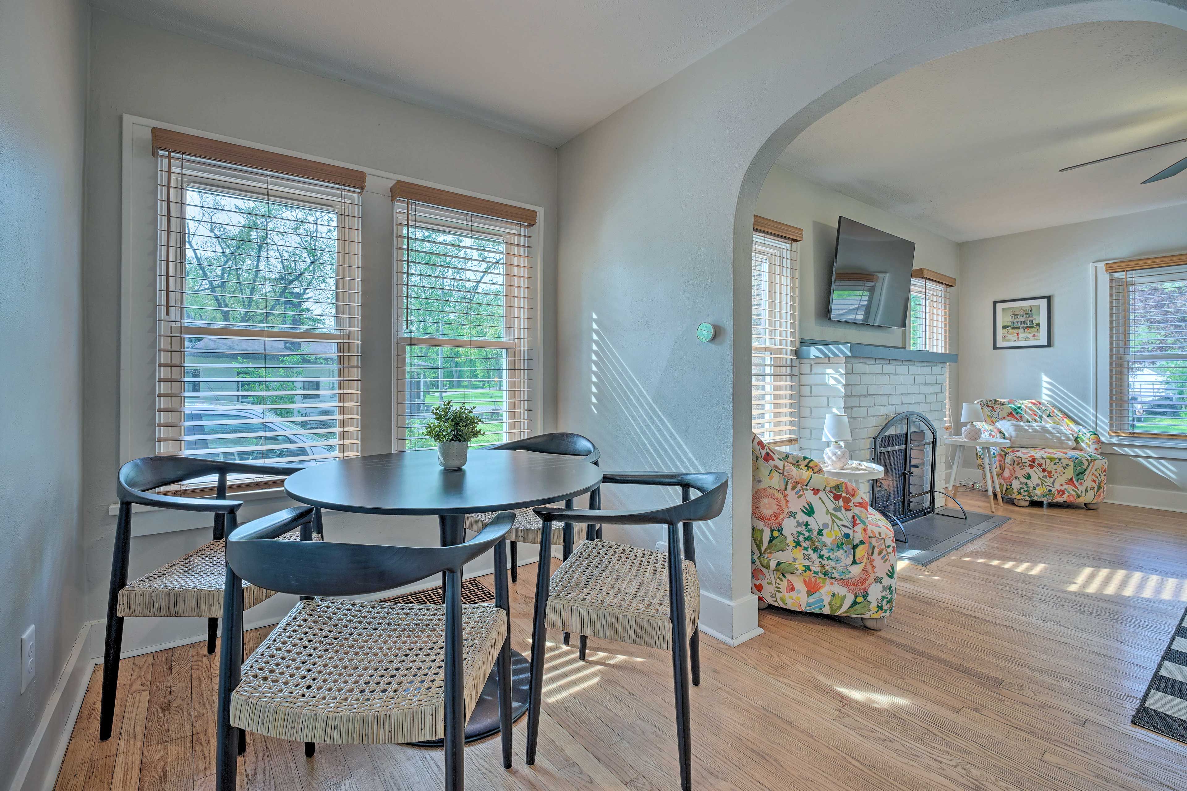 Dining Area | Free WiFi | Indoor Fireplace