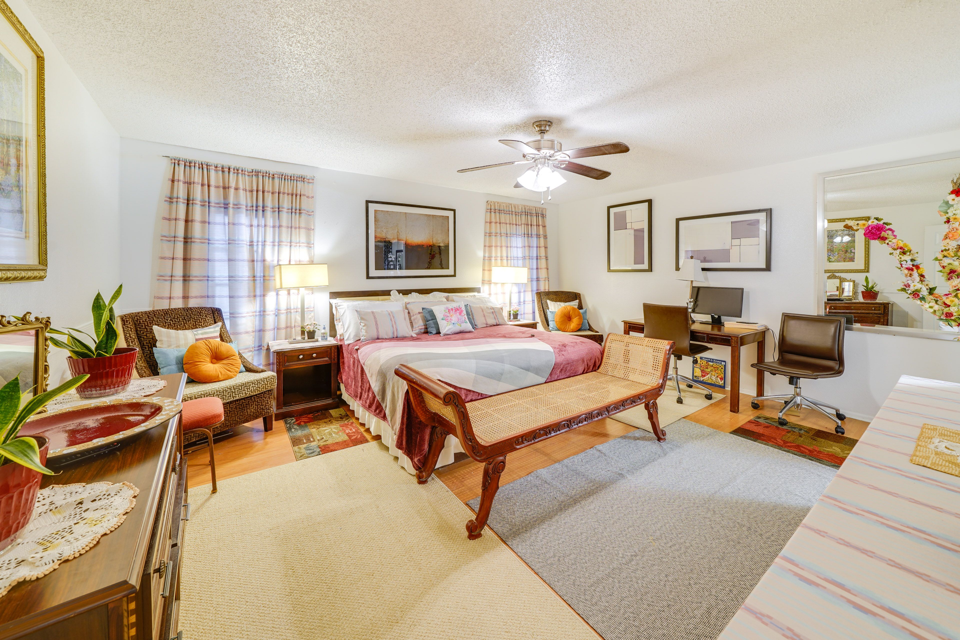 Bedroom 1 | 1st Floor | King Bed | Linens Provided | Desk Workspace | Smart TV