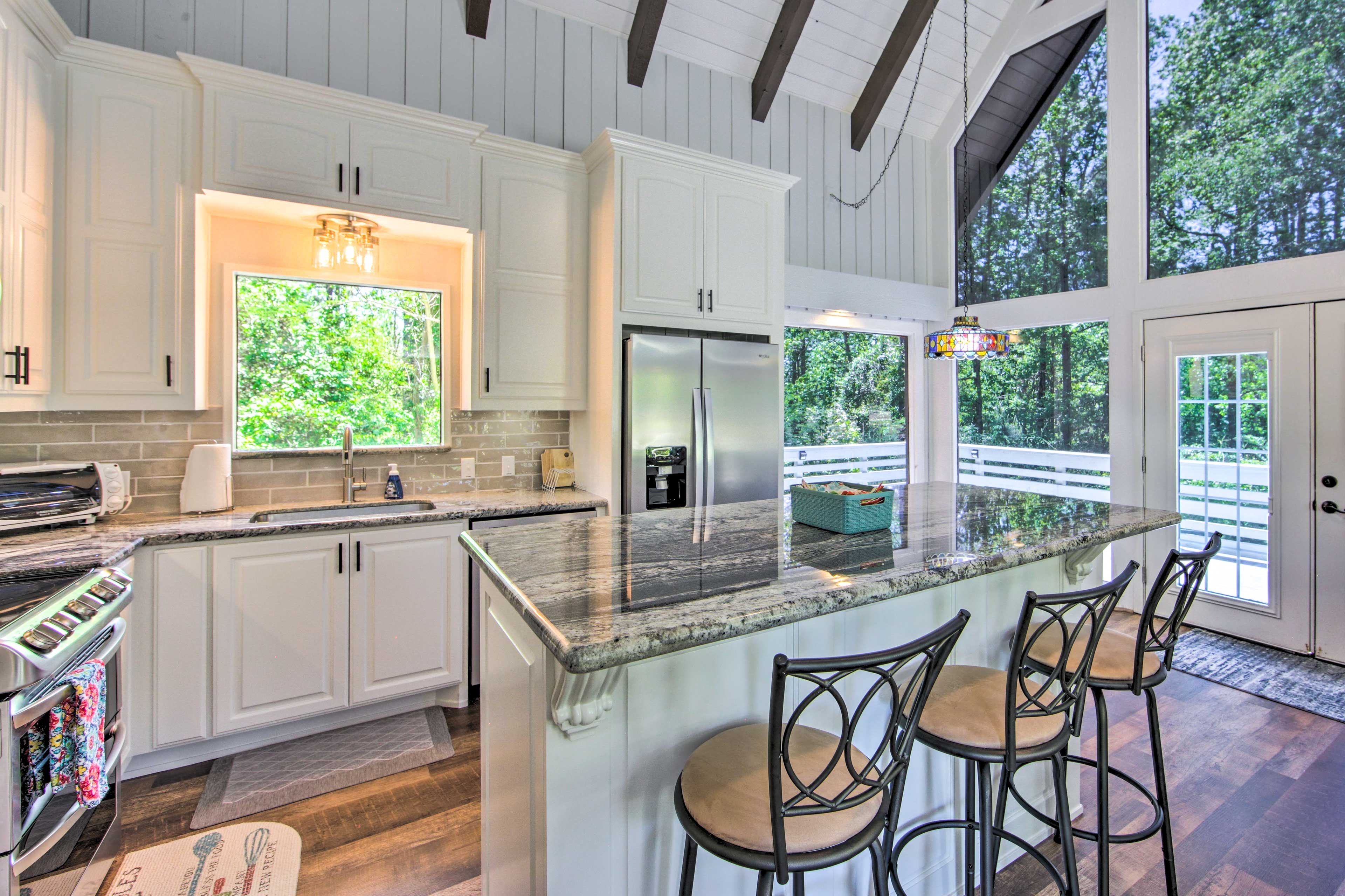 Kitchen | 1st-Floor Bedroom/Bathroom | Free WiFi | Towels & Linens