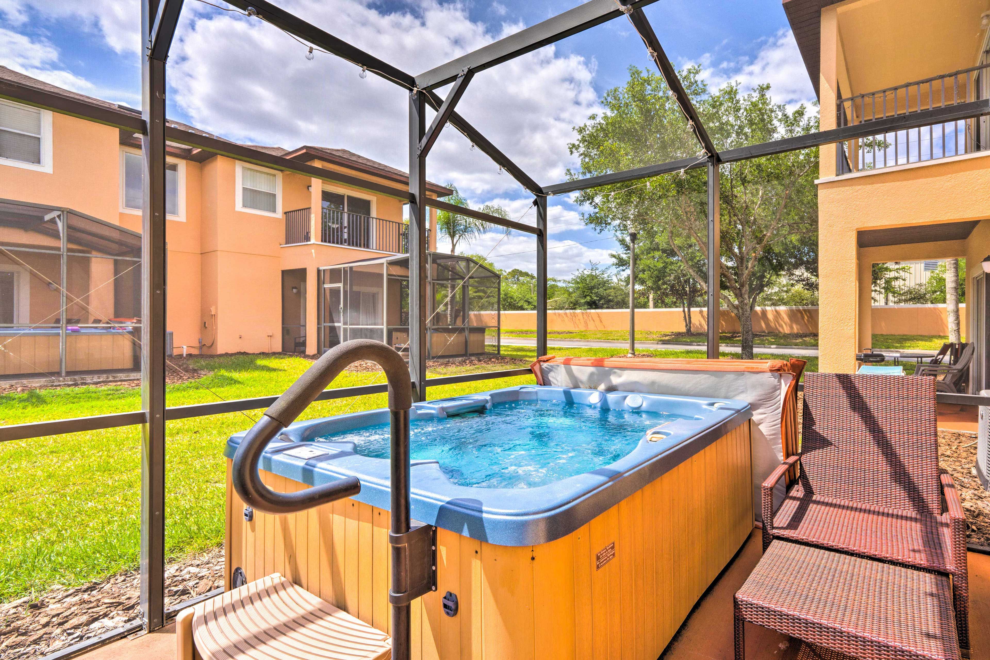 Townhome Exterior | Furnished Lanai | Private Hot Tub