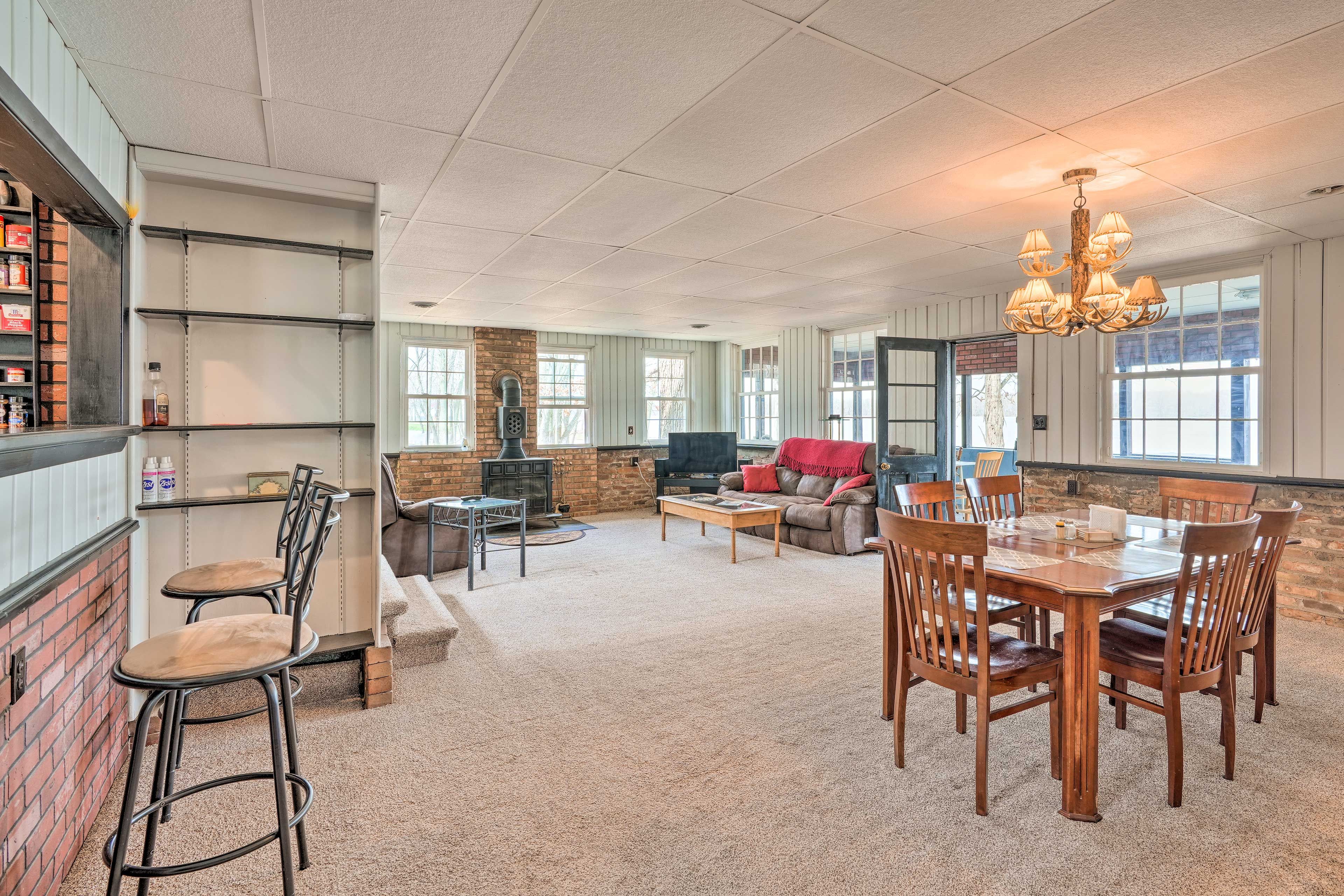 Living Room | Wood-Burning Fireplace | Dining Area