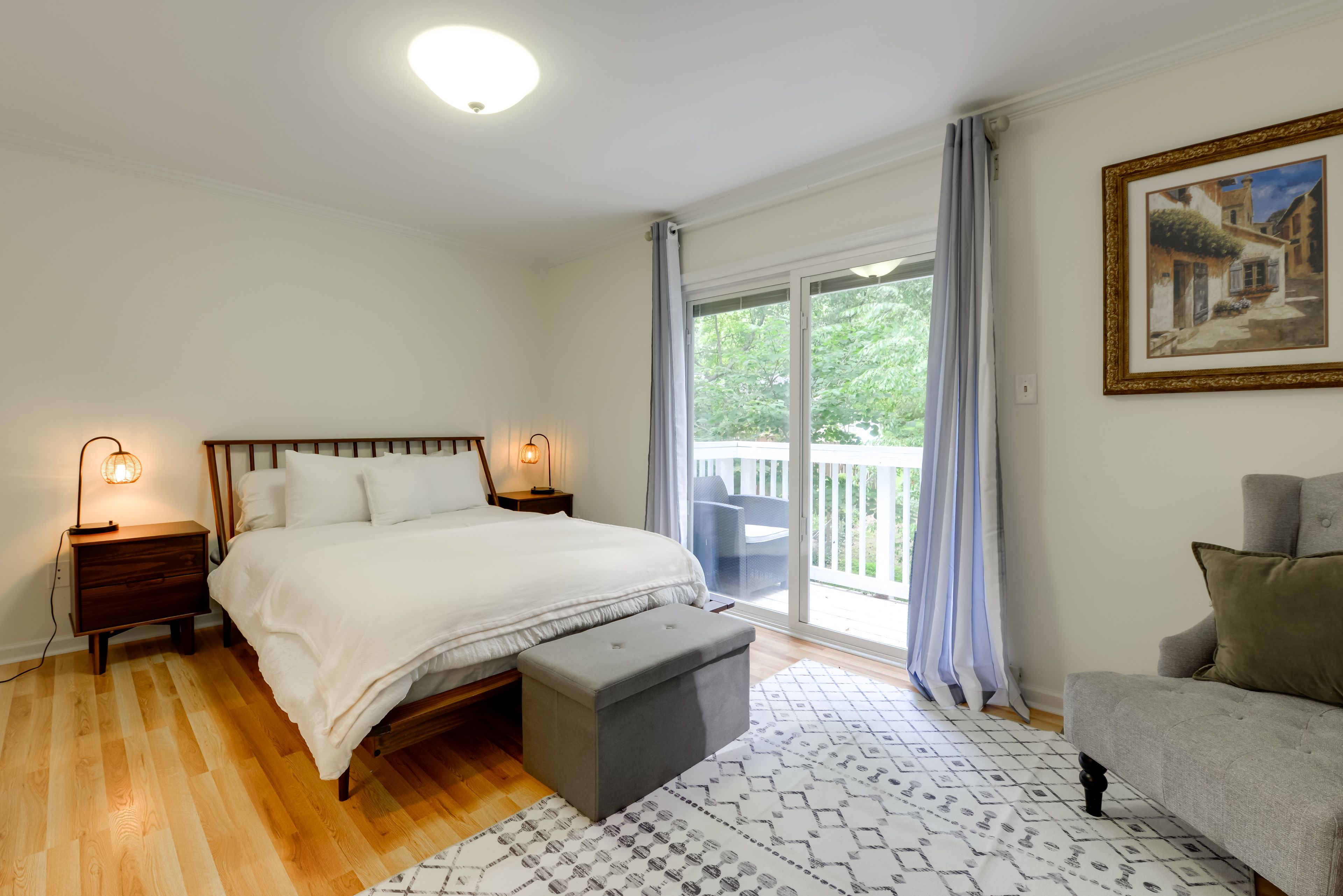 Bedroom 1 | Queen Bed | Deck Access | Desk w/ 24" Monitor