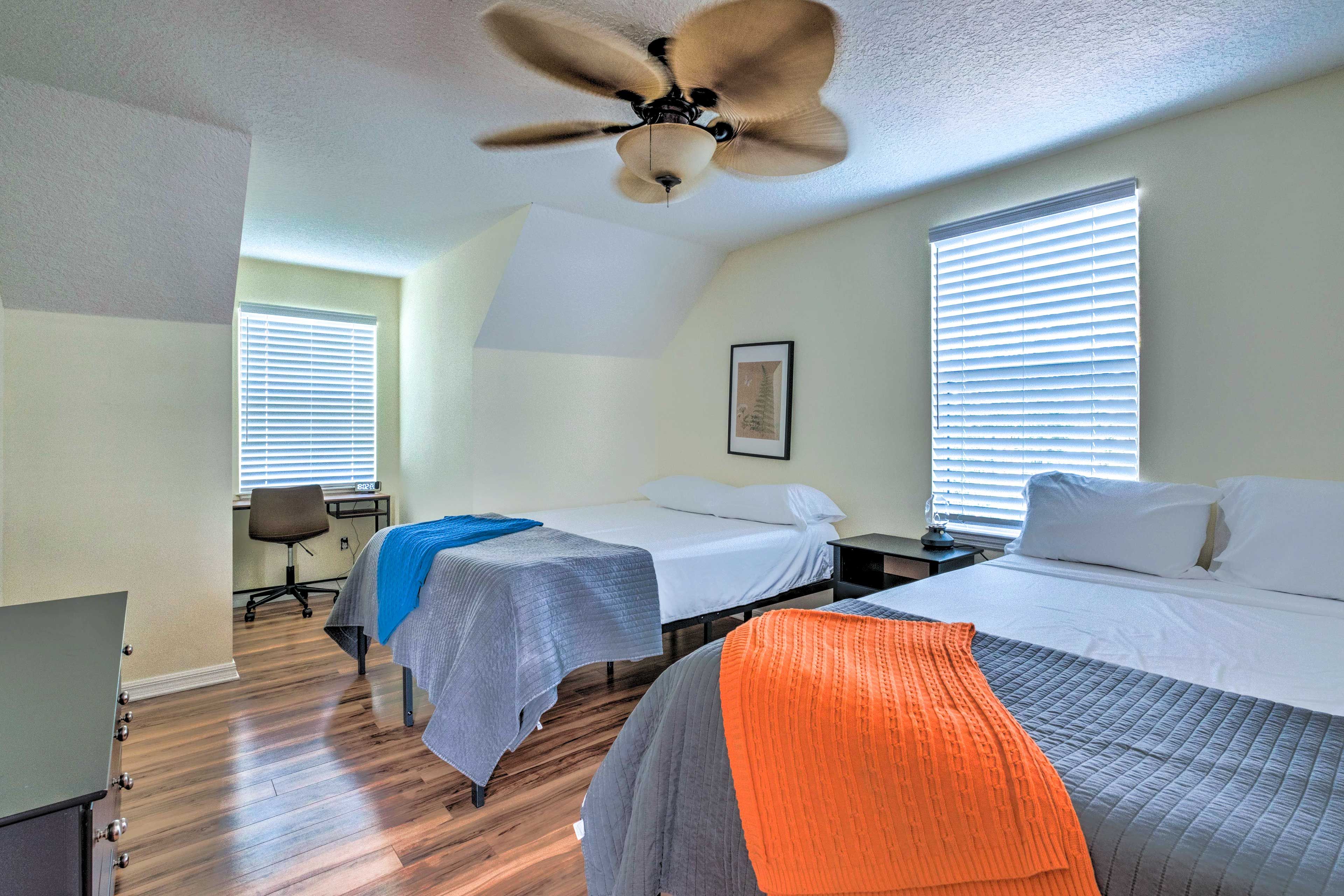 Bedroom 2 | 2 Queen Beds | Linens Provided | Desk | 2nd Floor