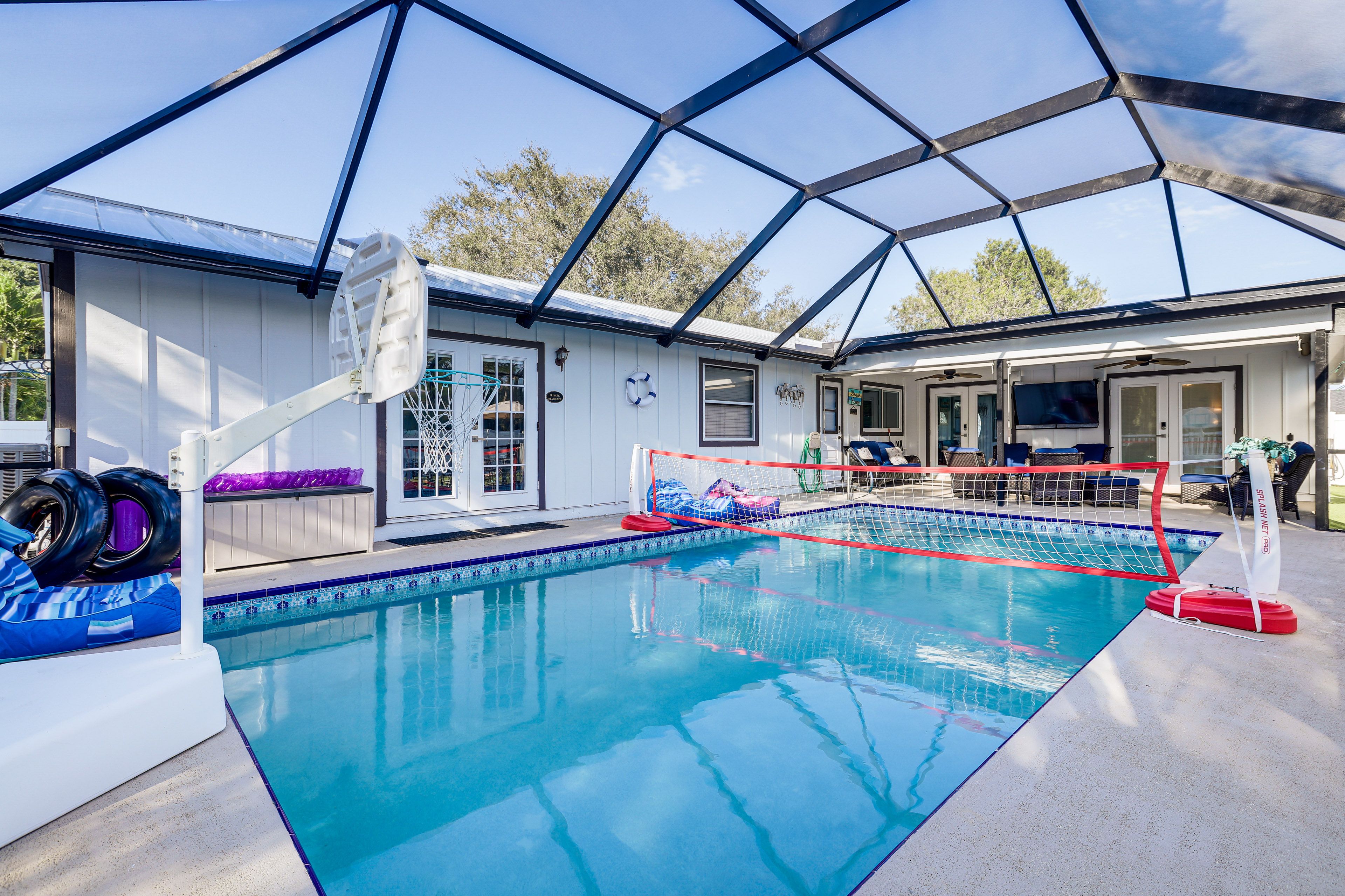 Screened-In Lanai | Saltwater Pool | Pool Toys | Pack N' Play