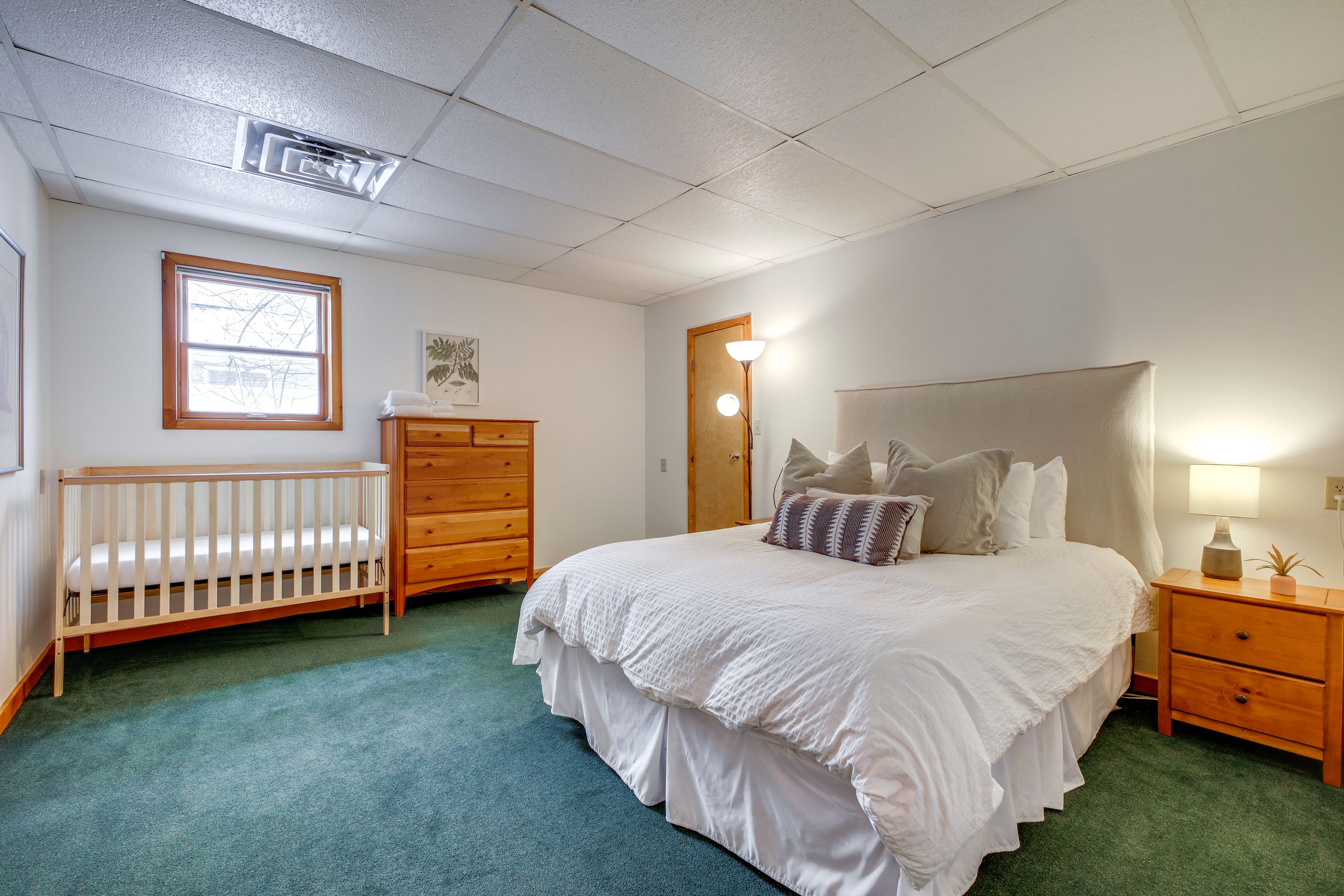 Bedroom 1 | Queen Bed | Crib | Linens Provided | Stairs Required