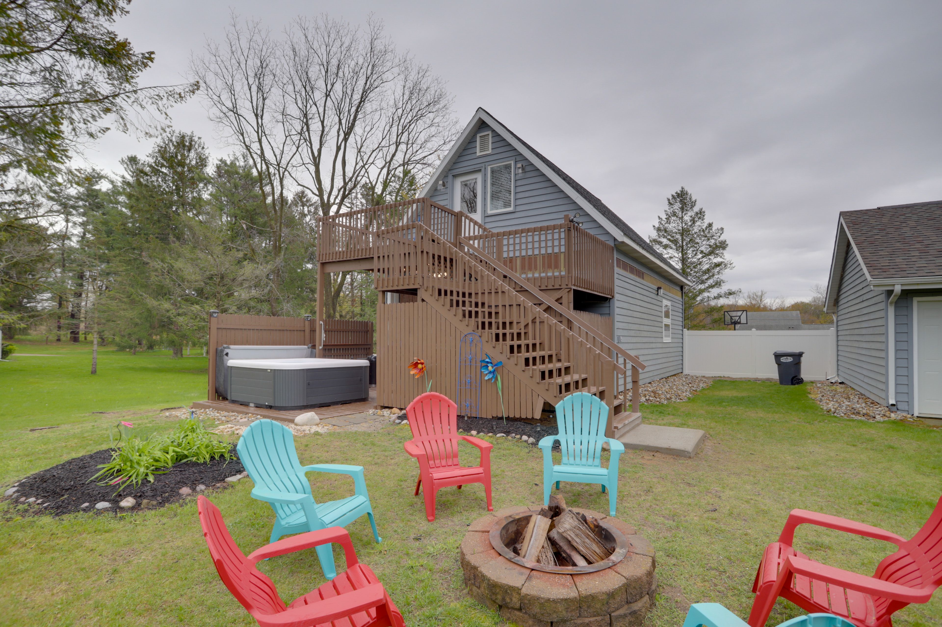 Backyard | 2-Story Home | Hot Tub (Unavailable Until May 1) | Fire Pit