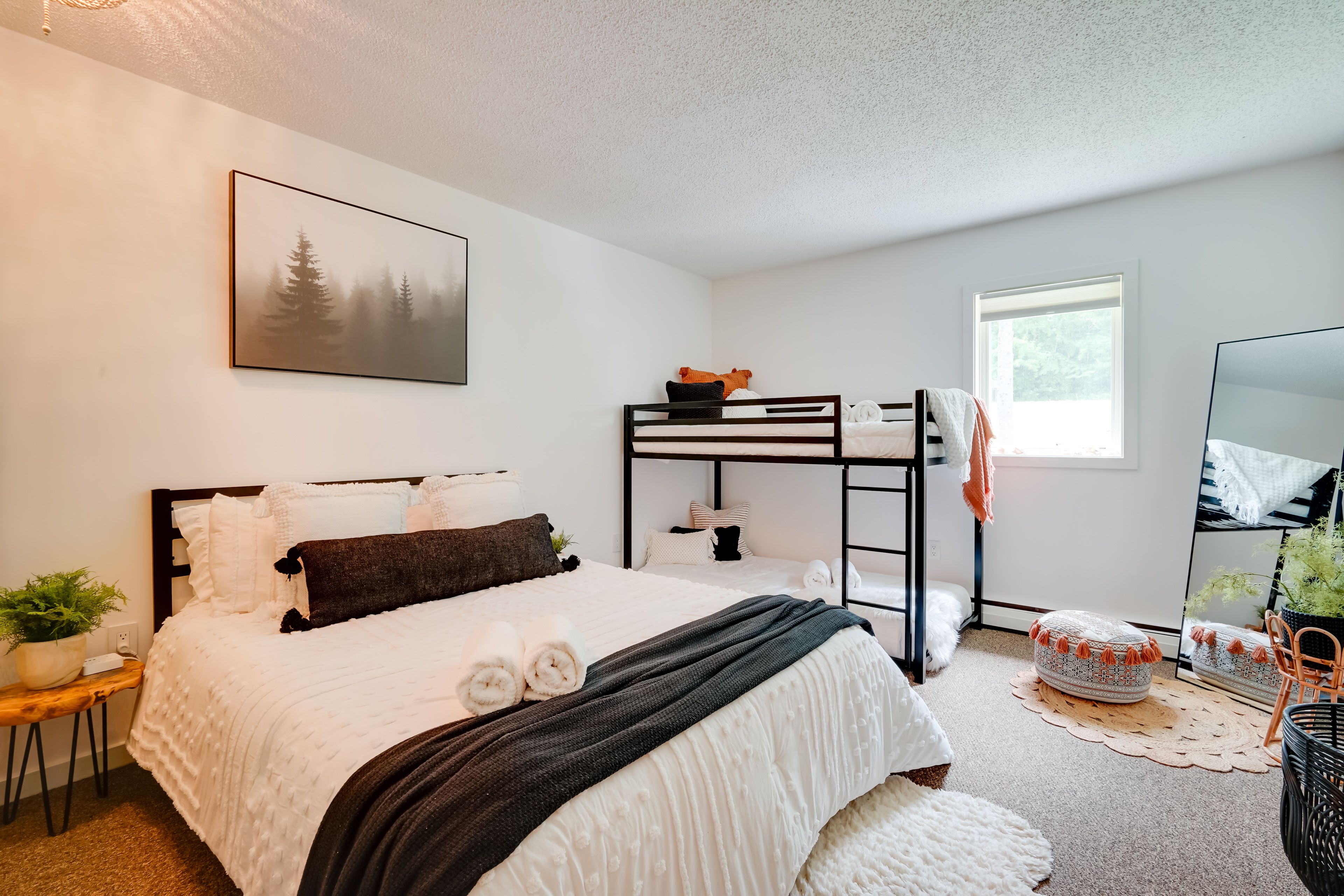 Bedroom | Queen Bed | Full Bunk Bed | 2 Full Mattresses (Stored in Closet)