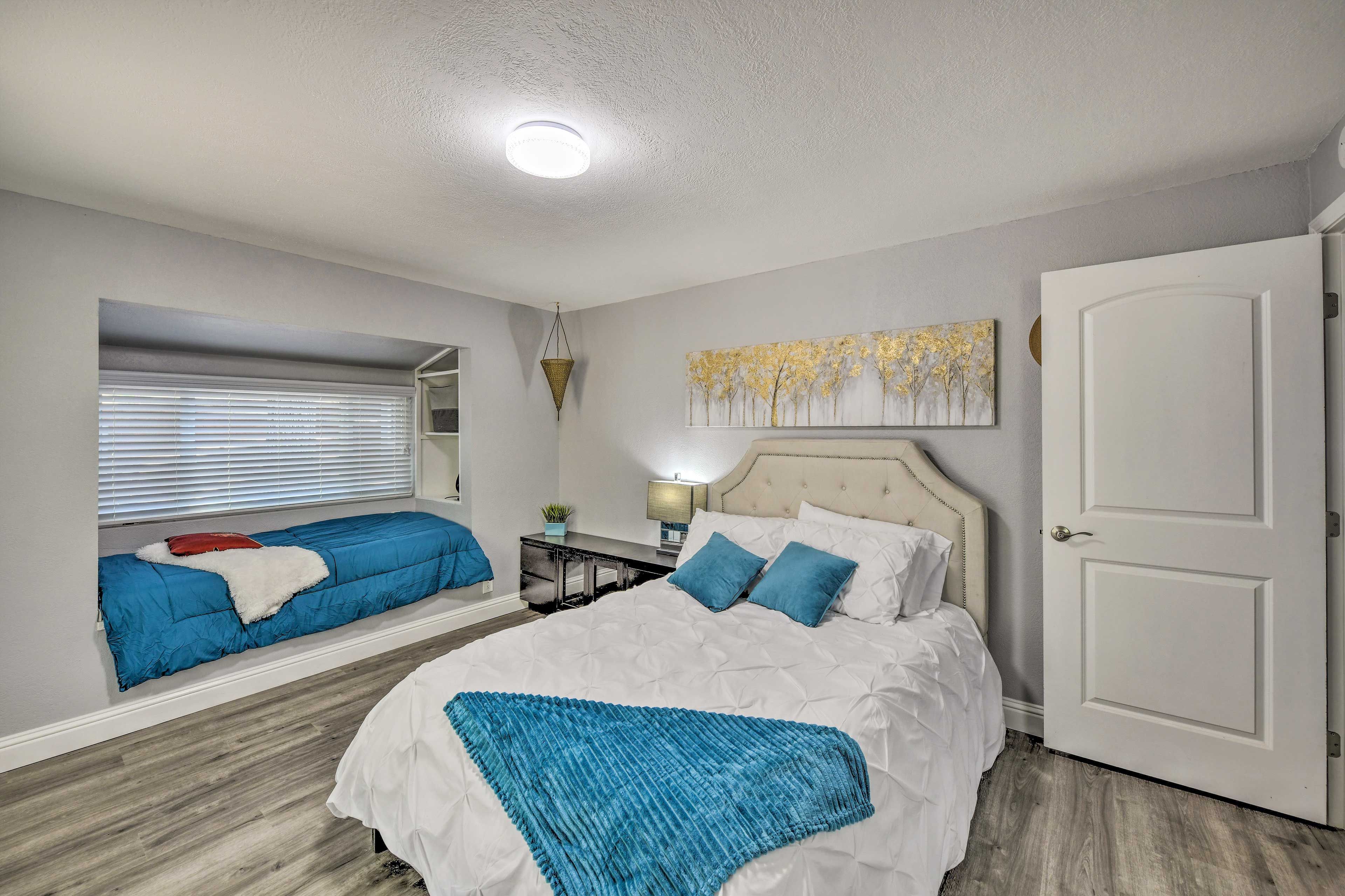 Bedroom 1 | Full Bed | Linens Provided | Access to Back Porch