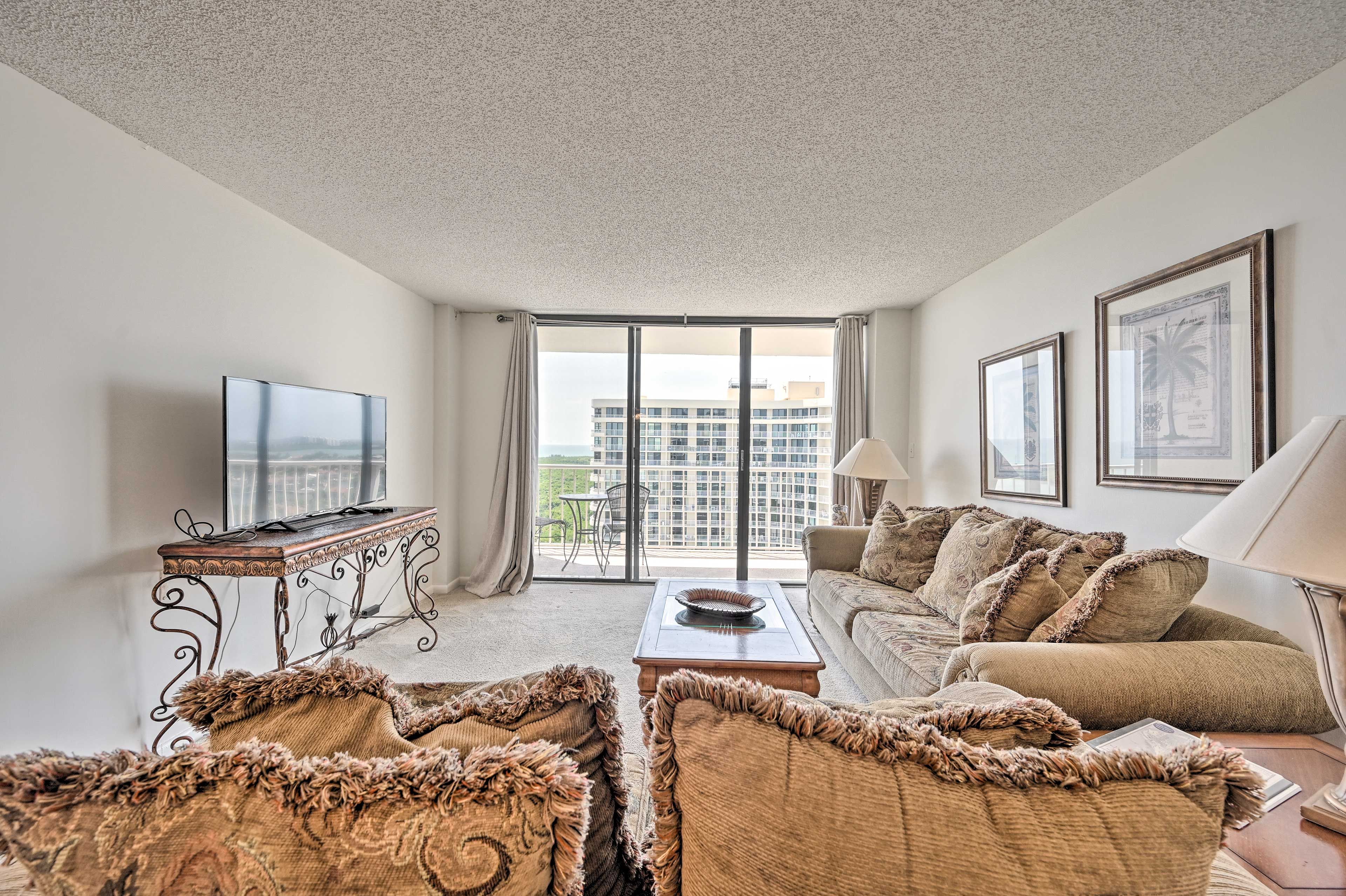 Living Room | Queen Sleeper Sofa | Balcony Access | Central A/C & Heating