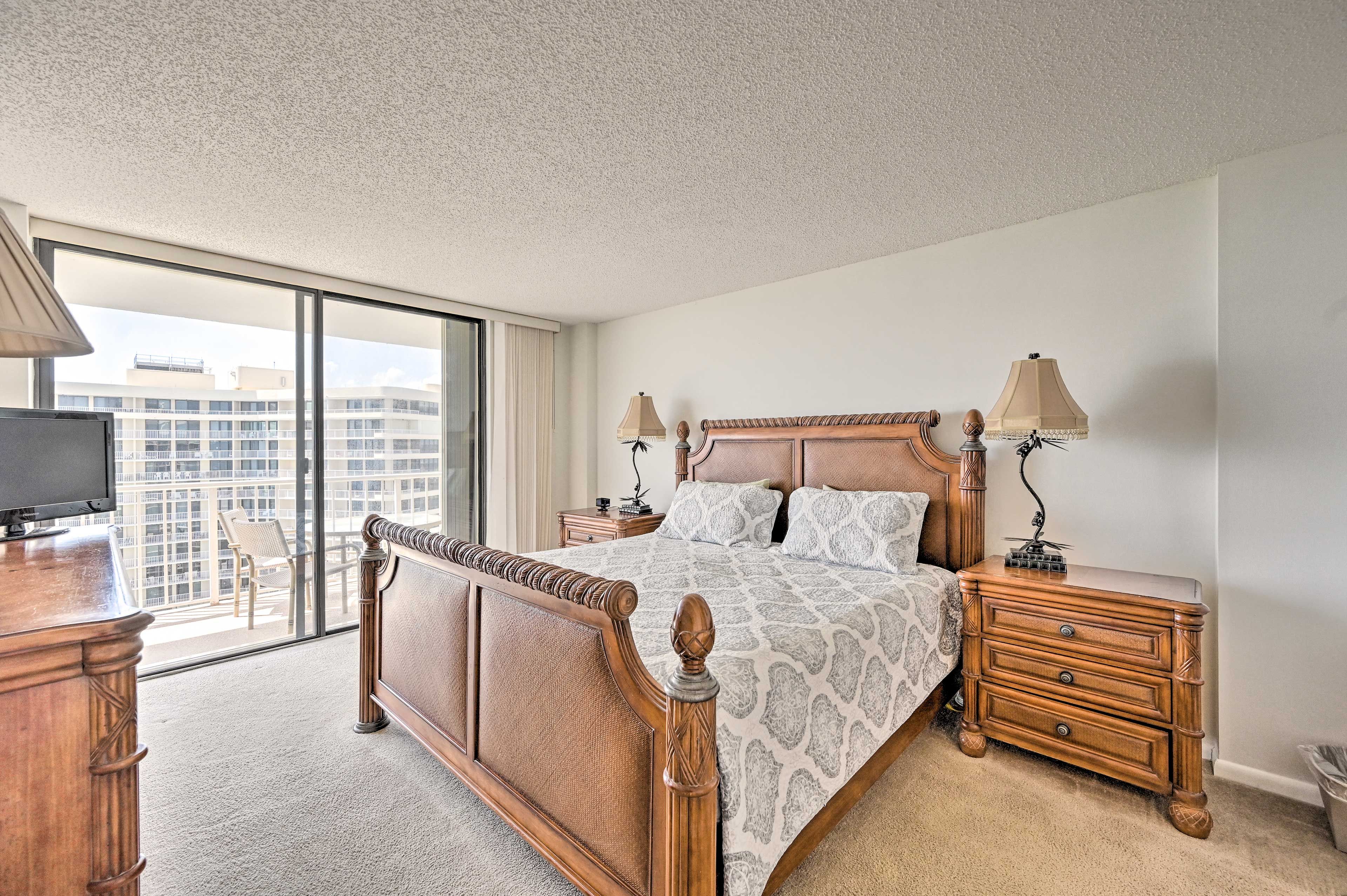 Bedroom 1 | King Bed | Linens Provided | Smart TV | Balcony Access
