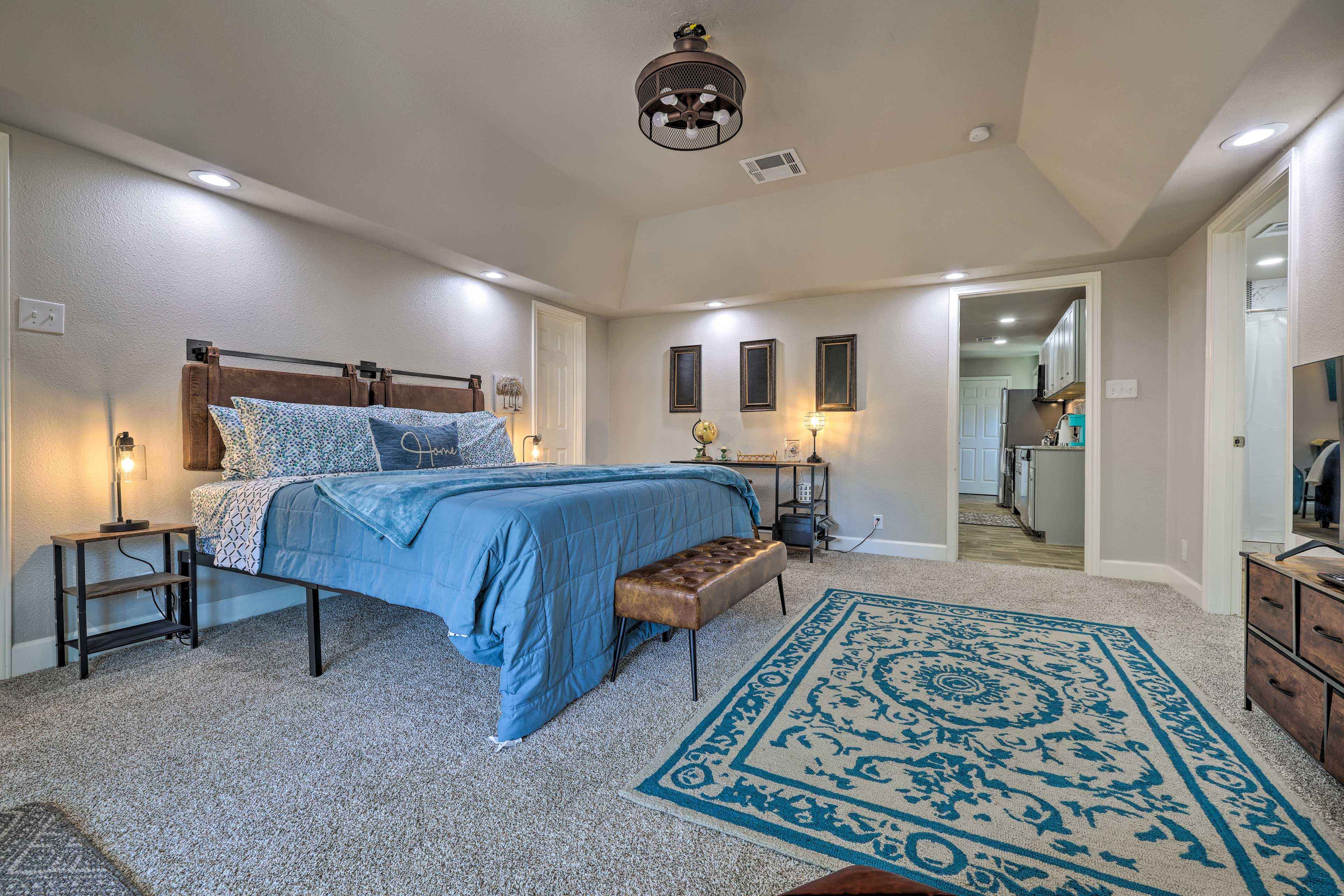Bedroom 1 | King Bed | Patio Access | Laptop-Friendly Workspace