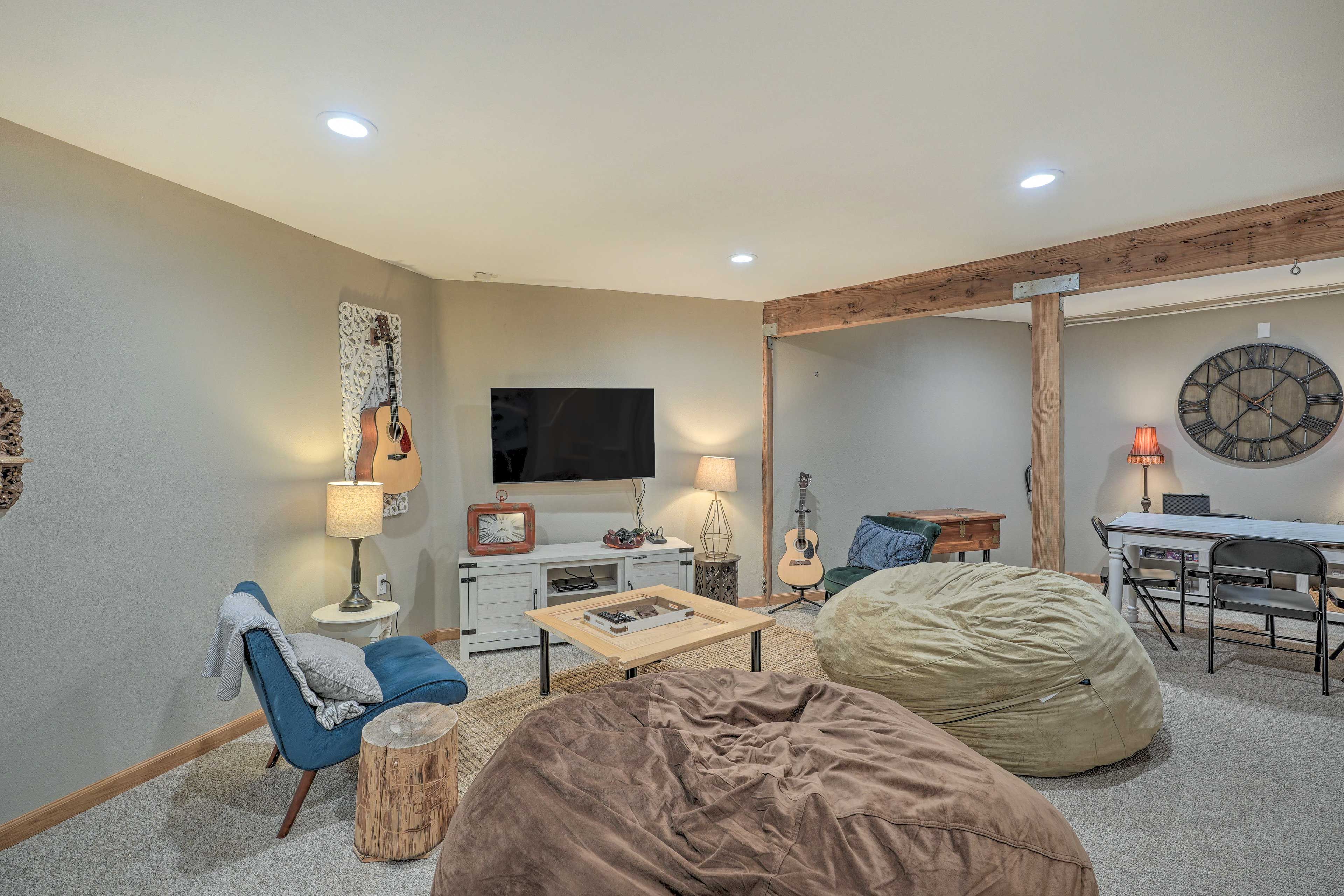 Game Room | Lower Floor | Steps Required | Electric Fireplace