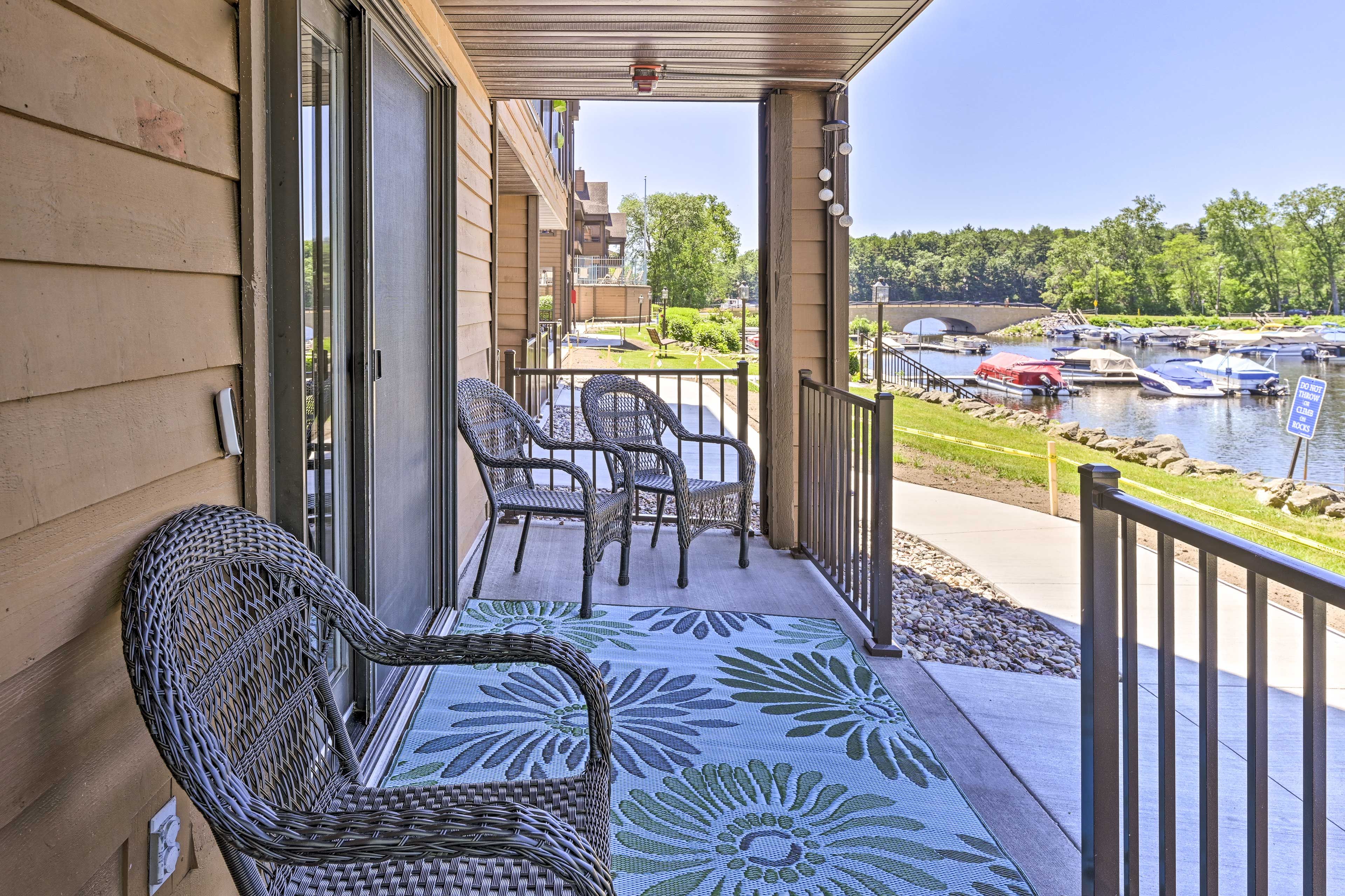 Condo Exterior | Furnished Patio | River Views