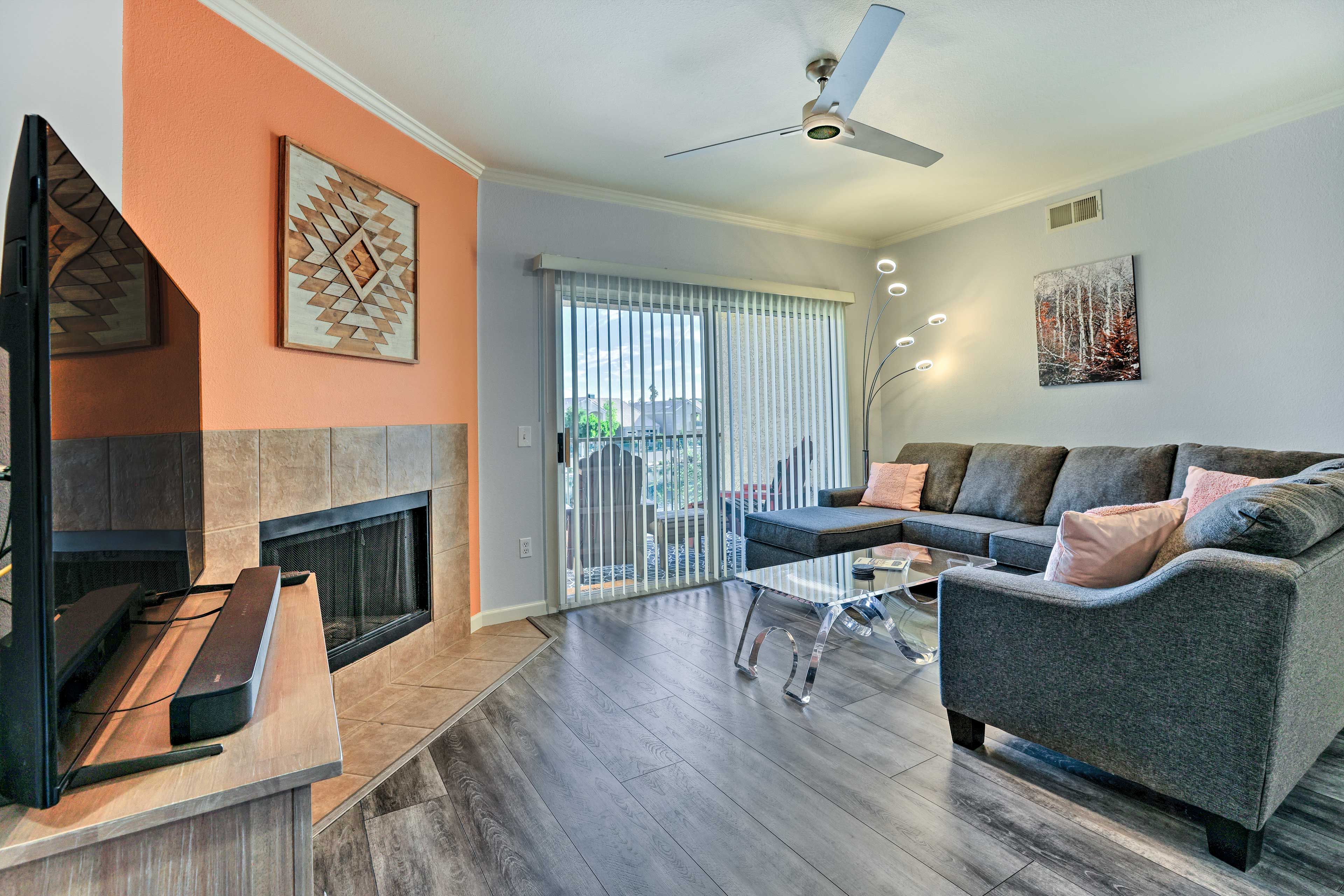 Living Room | Single-Story Condo | Cable TV w/ Quality Sound Bar | Free WiFi
