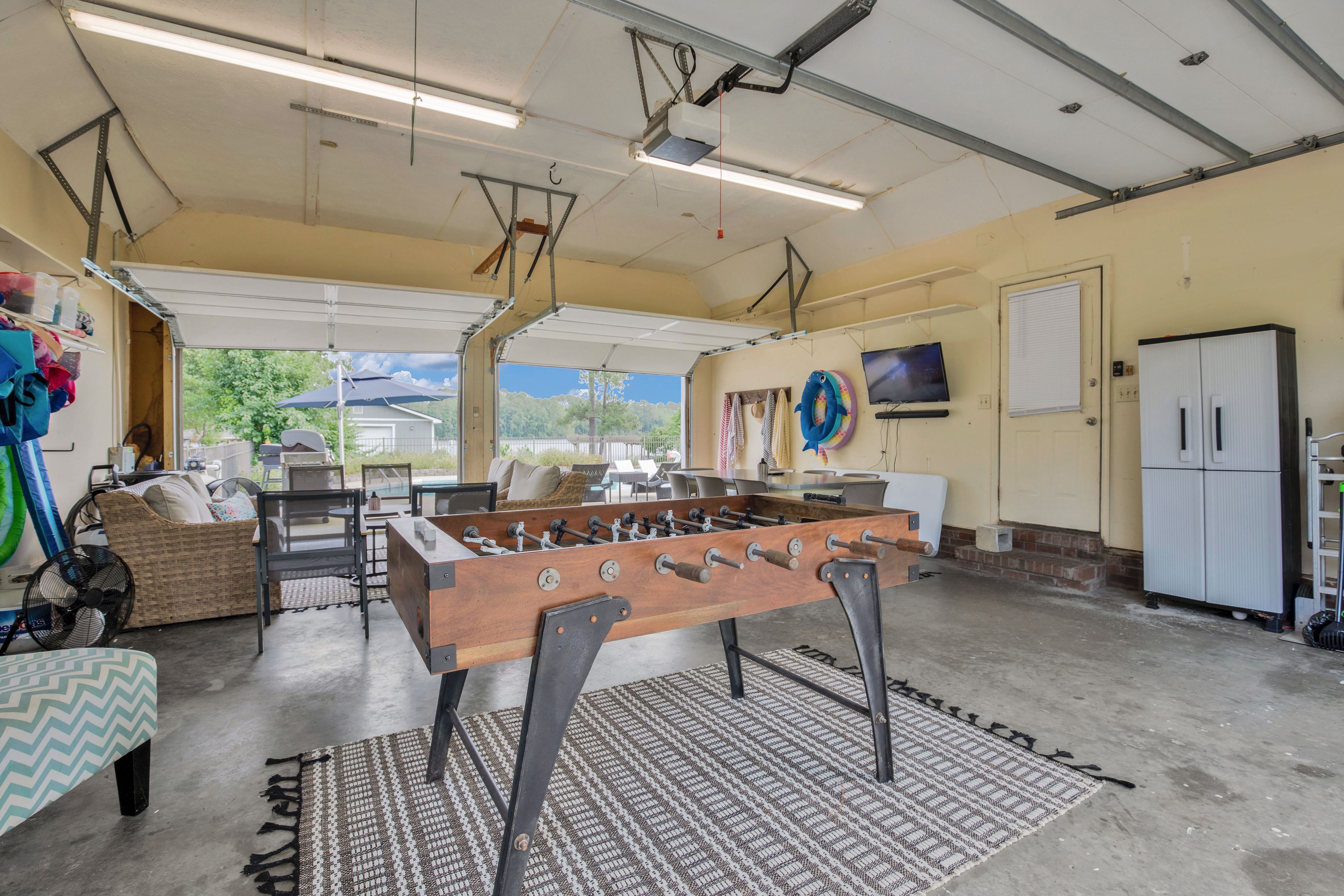 Indoor/Outdoor Living Space | Foosball | Refrigerator