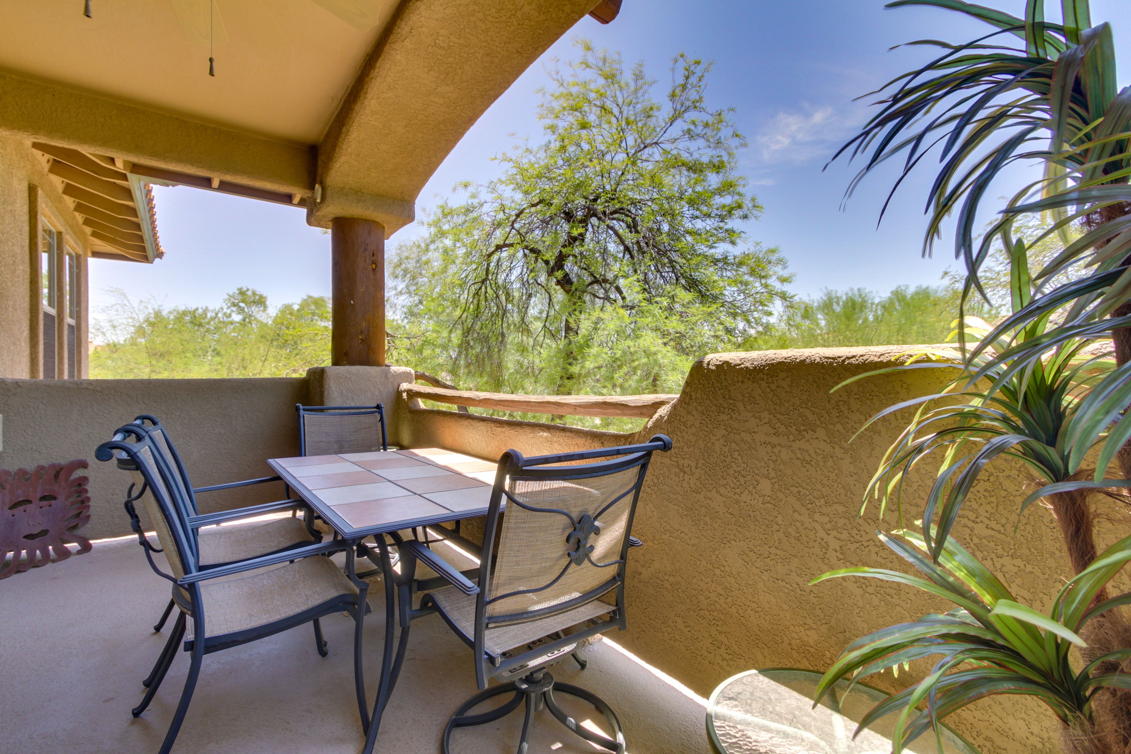 Private Balcony | Greenbelt Views | Outdoor Dining Area