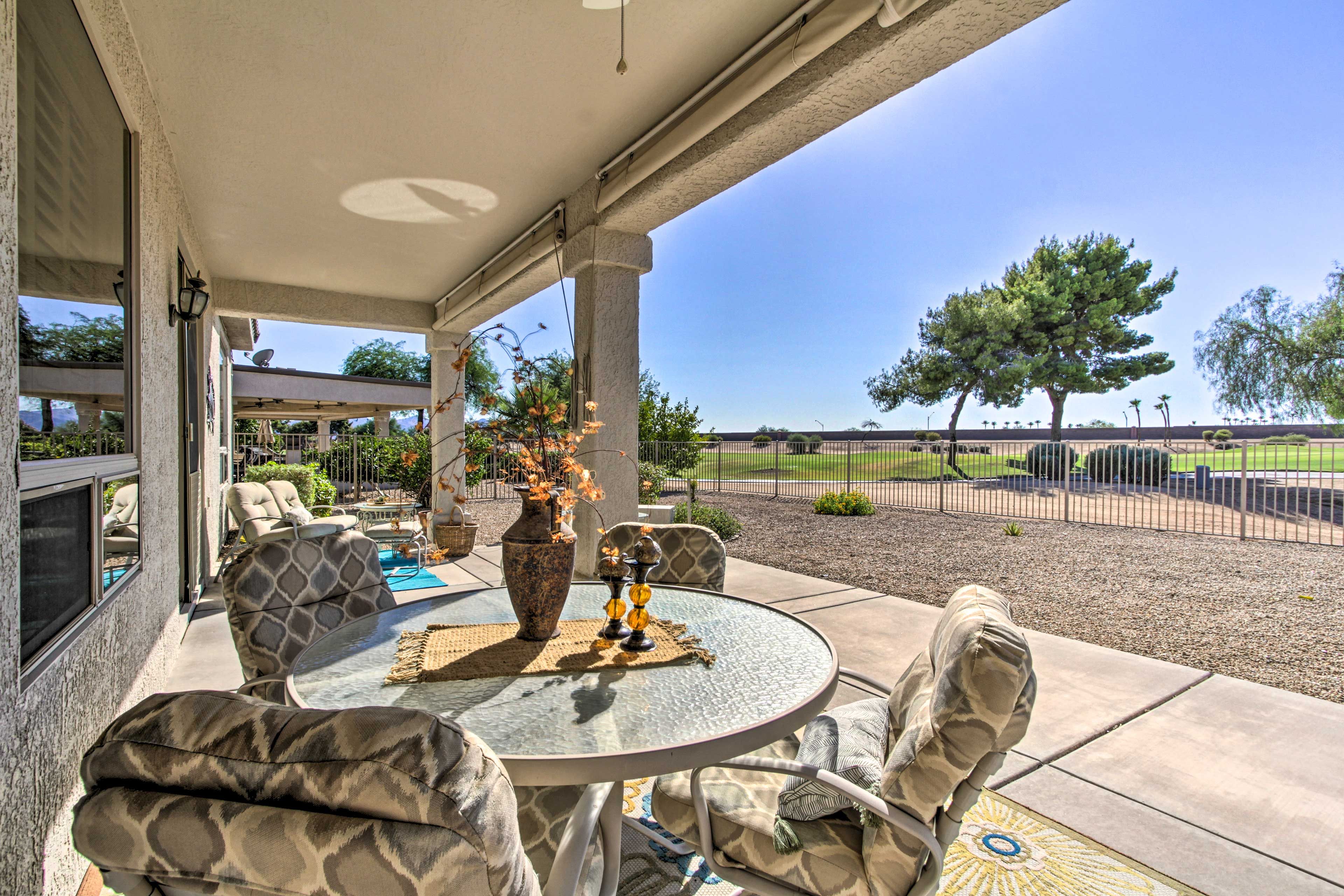 Backyard | Outdoor Dining Area | Golf Course Views