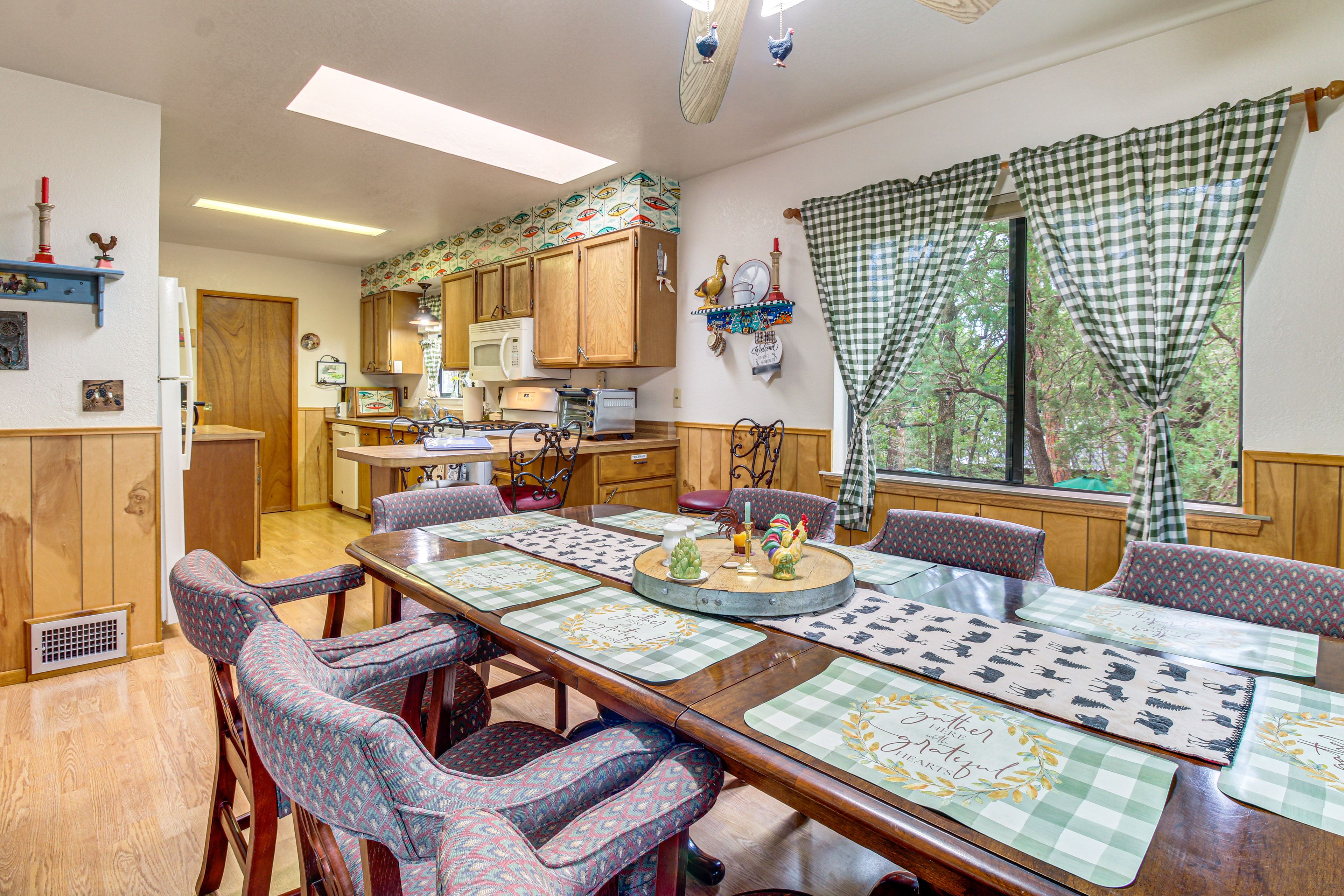 Dining & Kitchen Area | 2-Story Cabin | Free WiFi