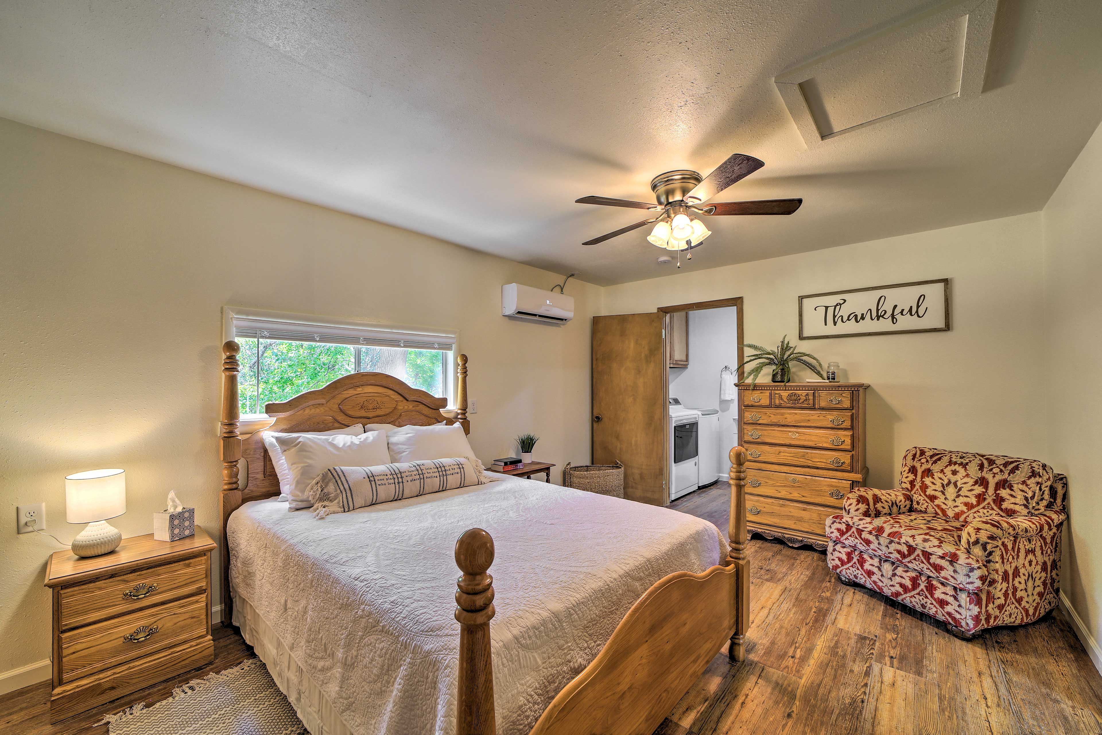 Bedroom | Queen Bed | Mini-Split HVAC Unit