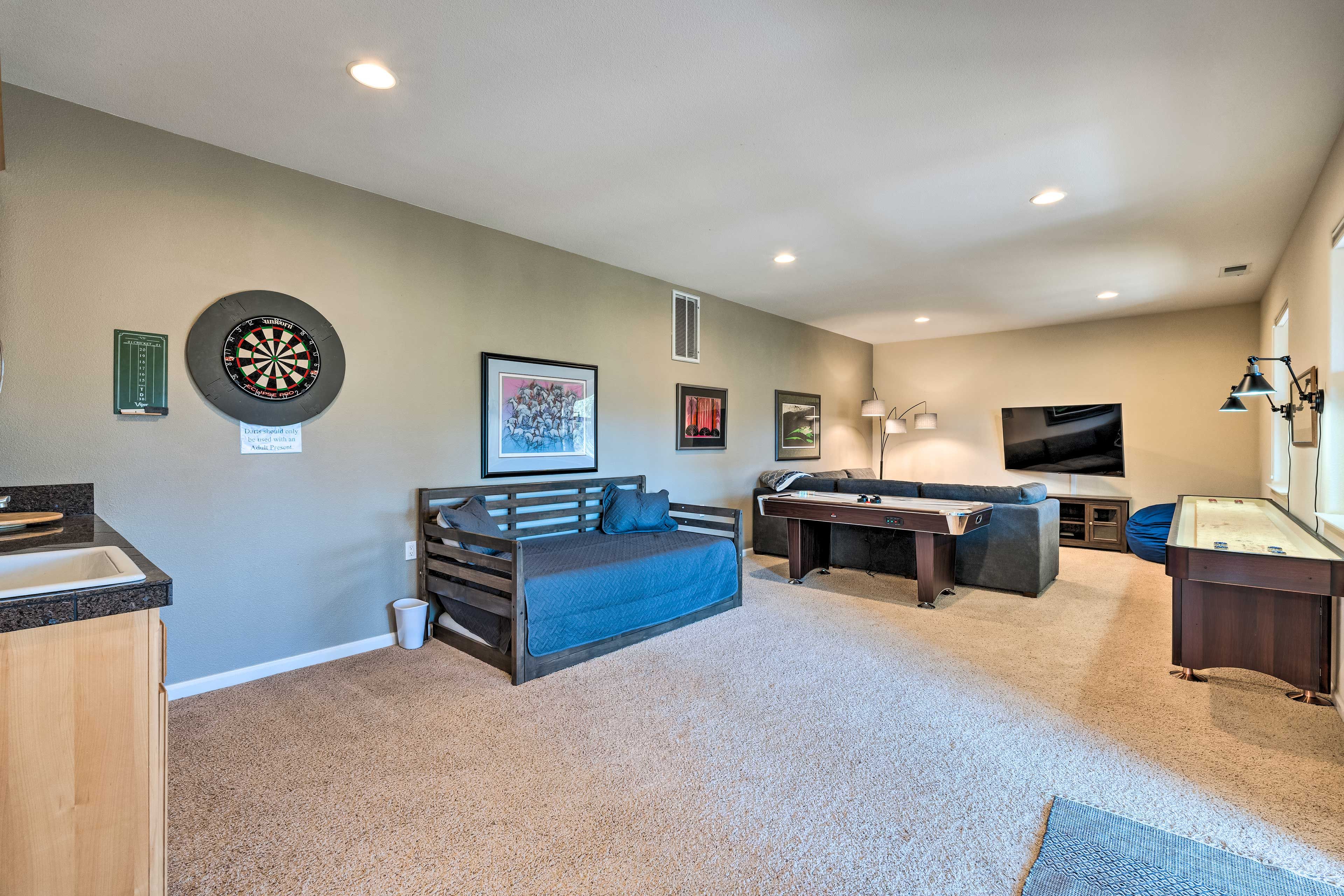 Game Room | 1st-Floor Bedroom/Bathroom | Free WiFi | Towels & Linens