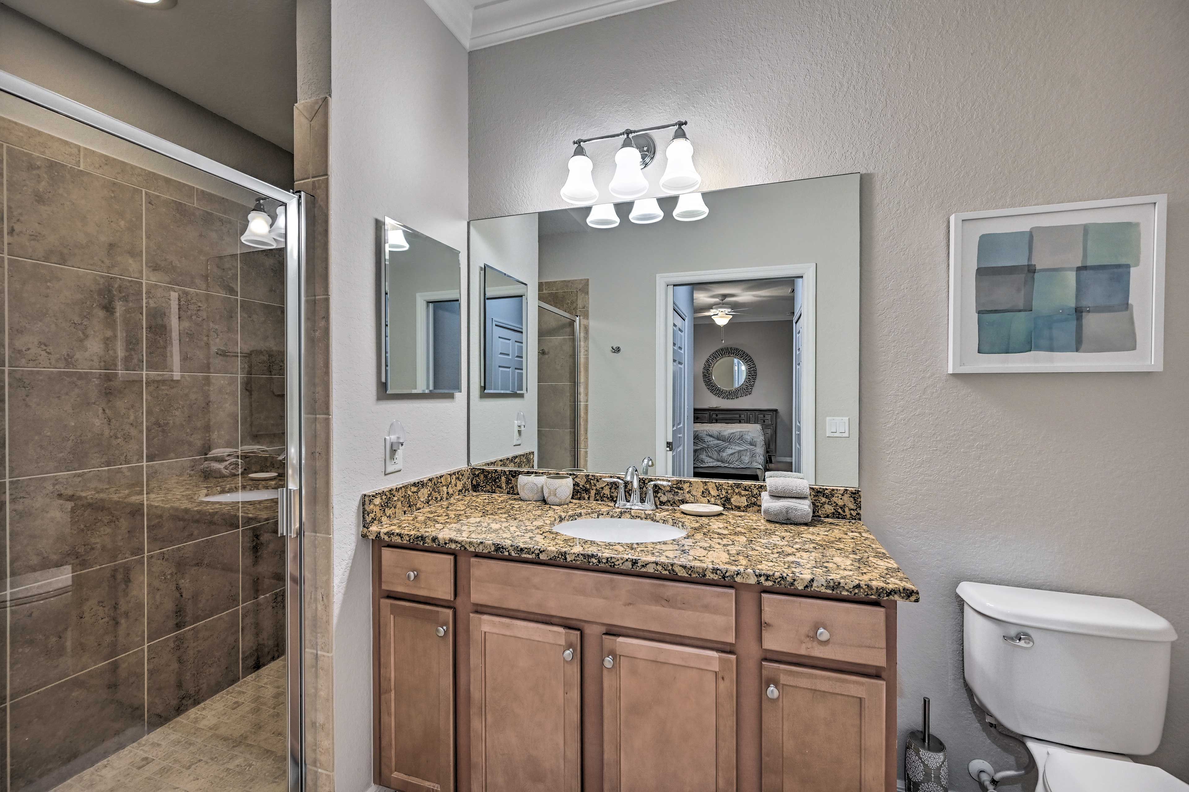 Bathroom | Complimentary Toiletries | Walk-In Shower | Towels Provided