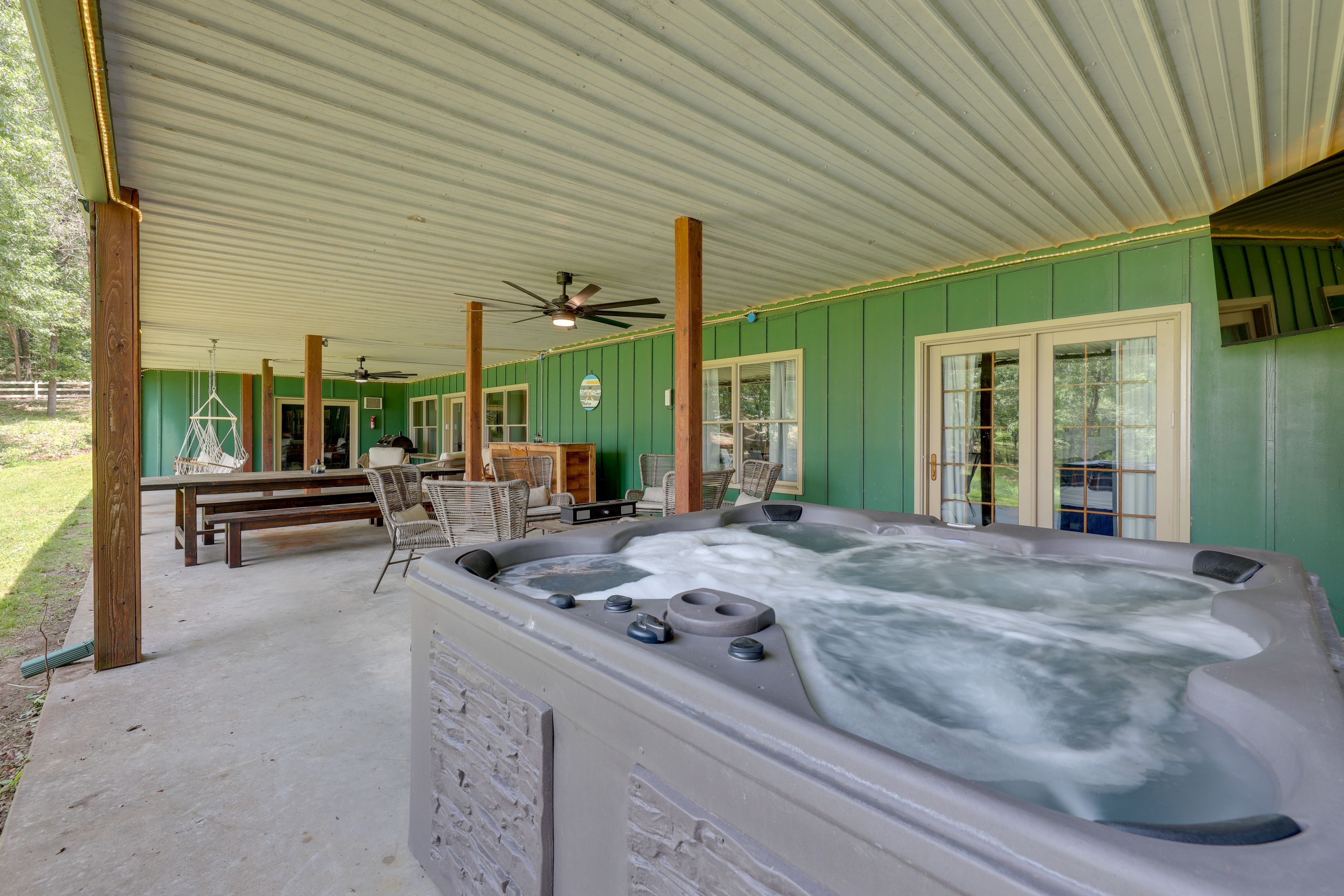 Covered Patio | Private Hot Tub | Access from Game Room