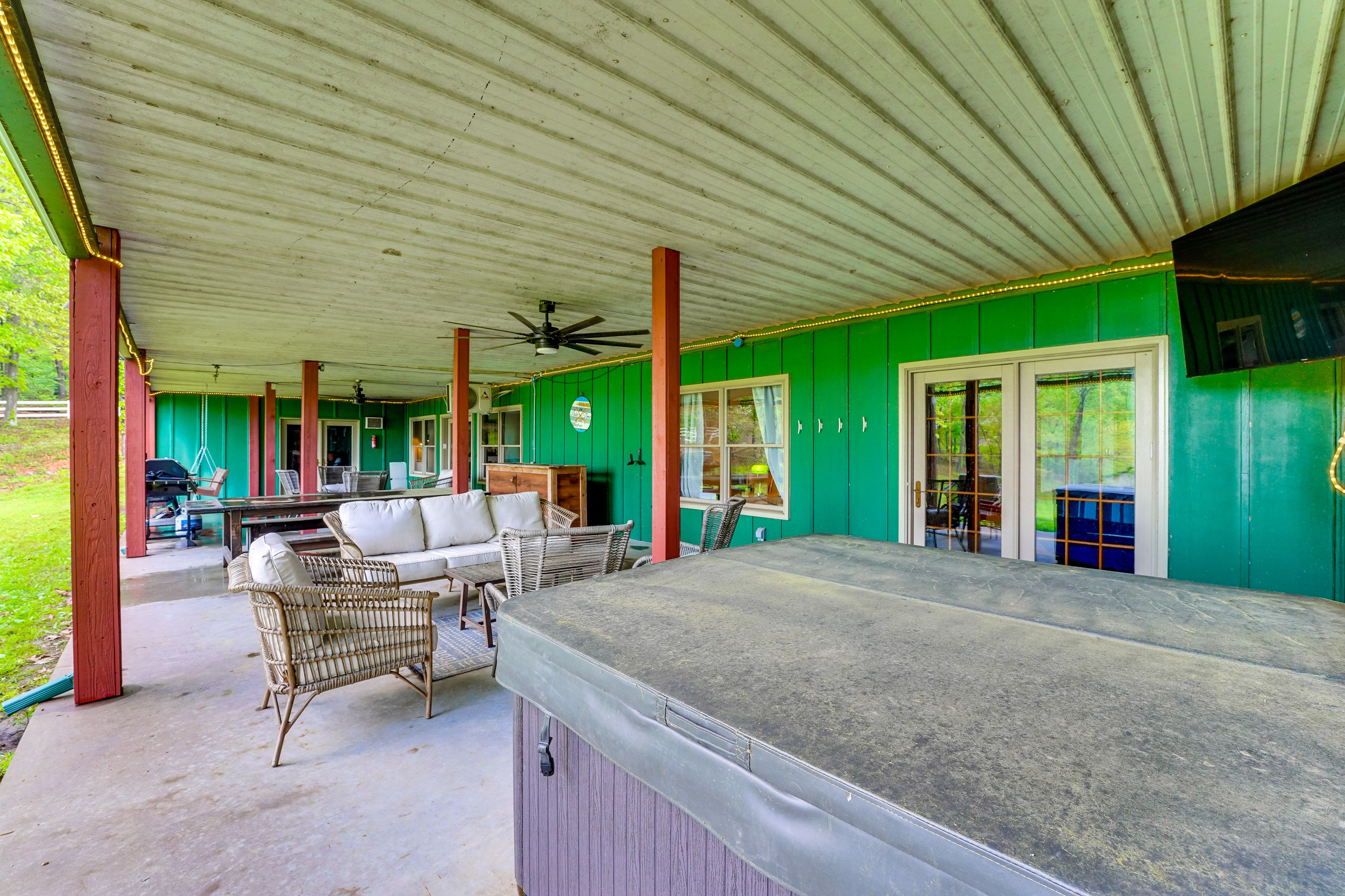 Covered Patio | Private Hot Tub | Access from Game Room