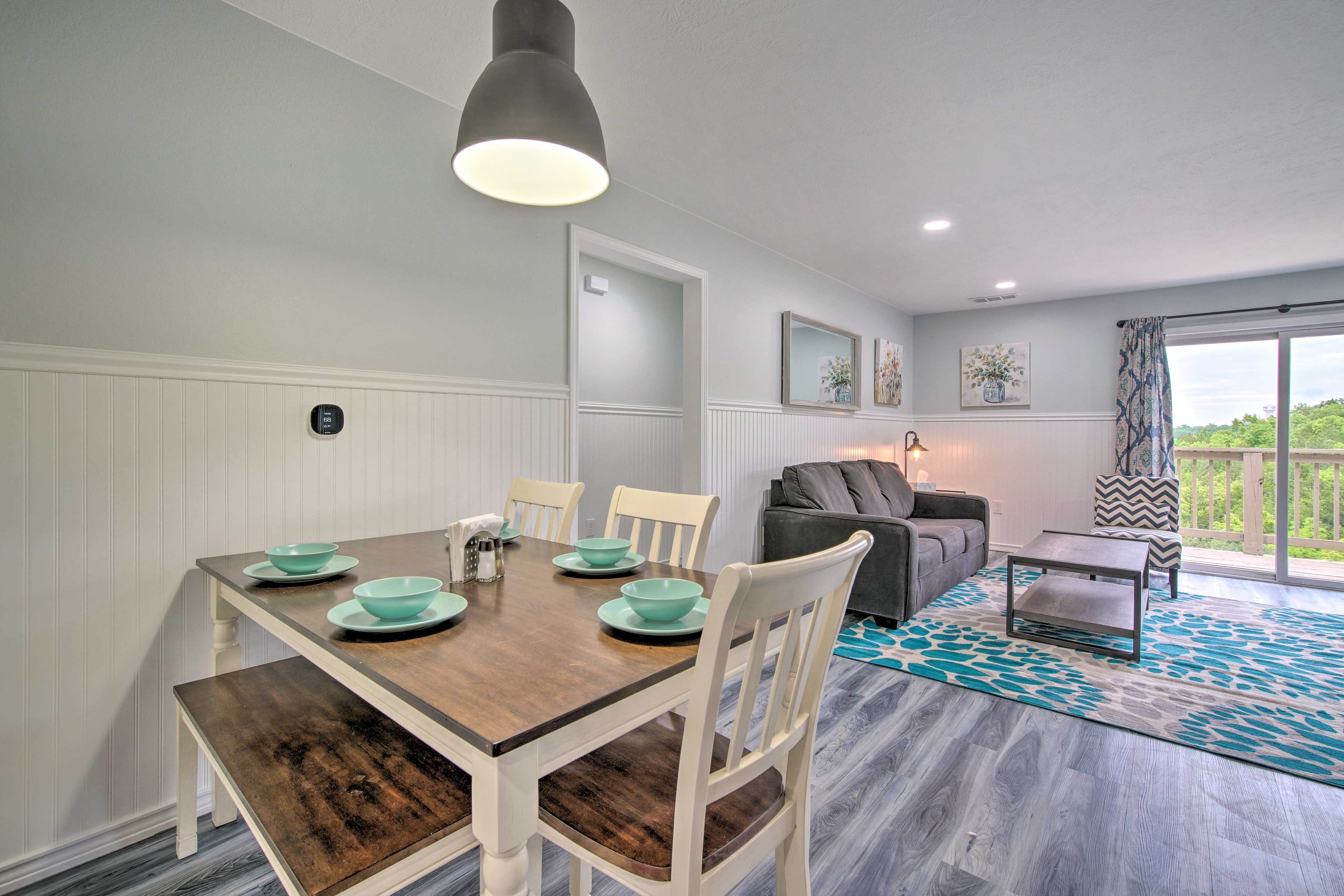 Dining Area | Central Air Conditioning & Heating | Fully Equipped Kitchen