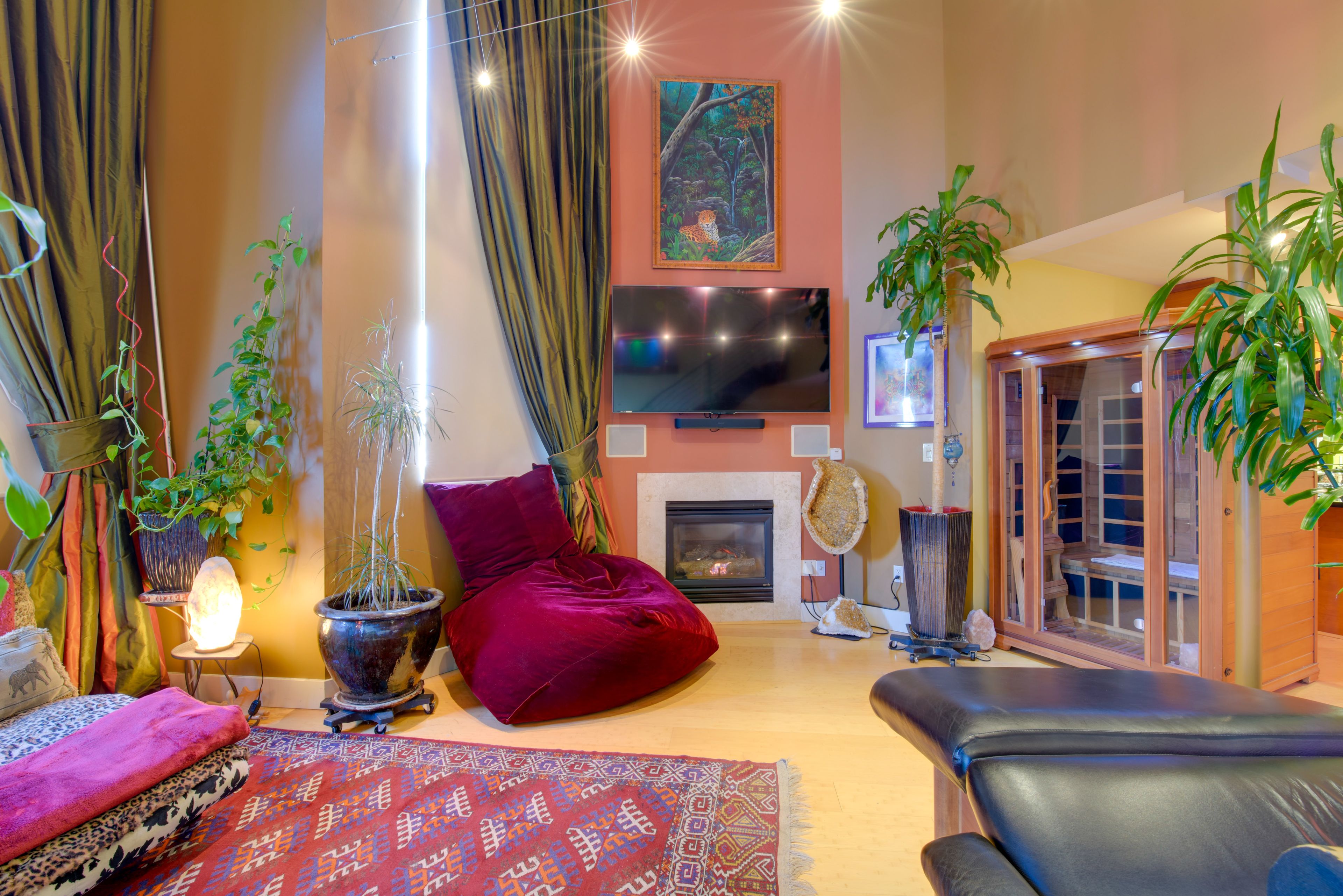 Living Room | DVD Player | VCR | Home Theater System | Sauna | Fireplace
