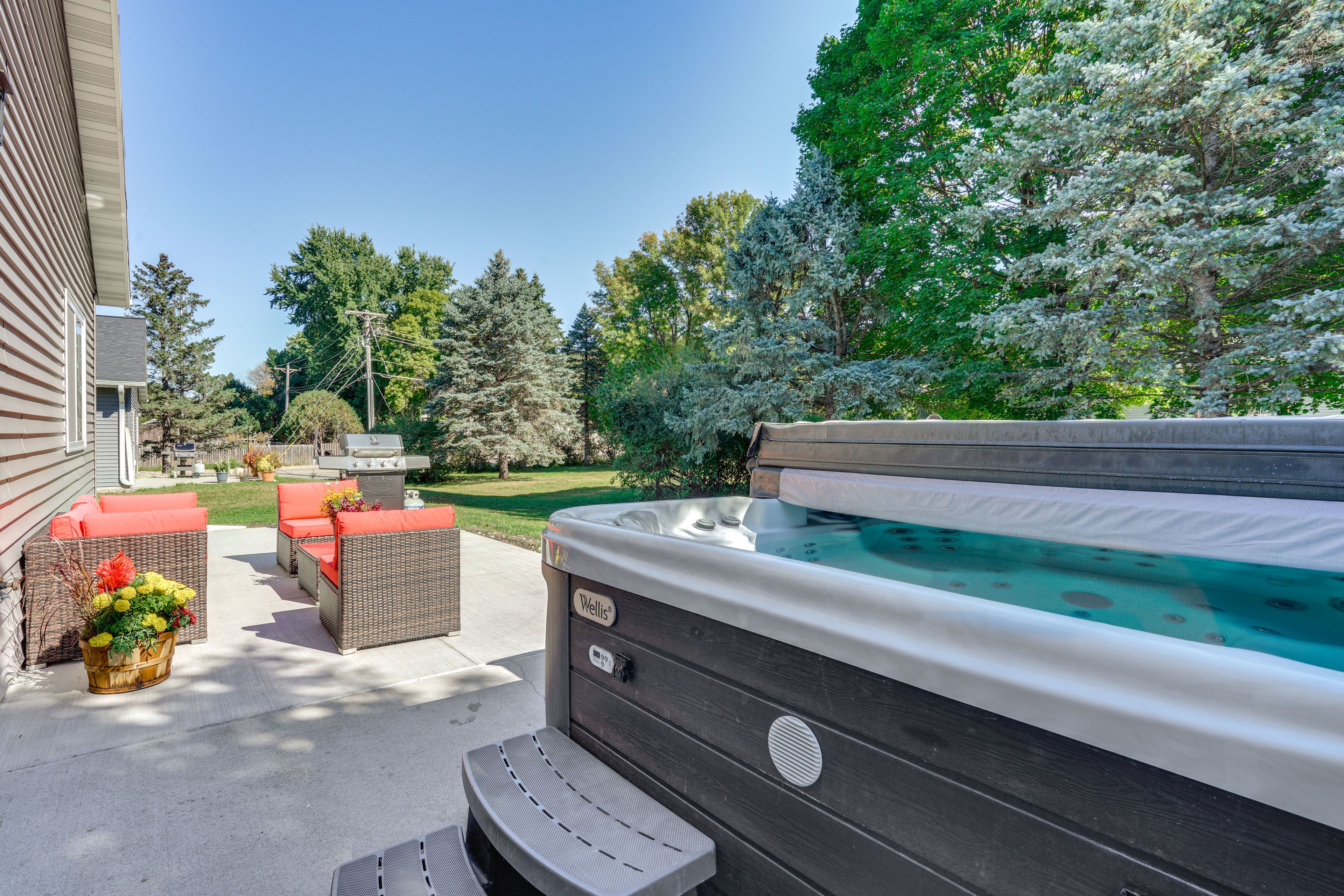 Patio | Spacious Yard | Private Hot Tub