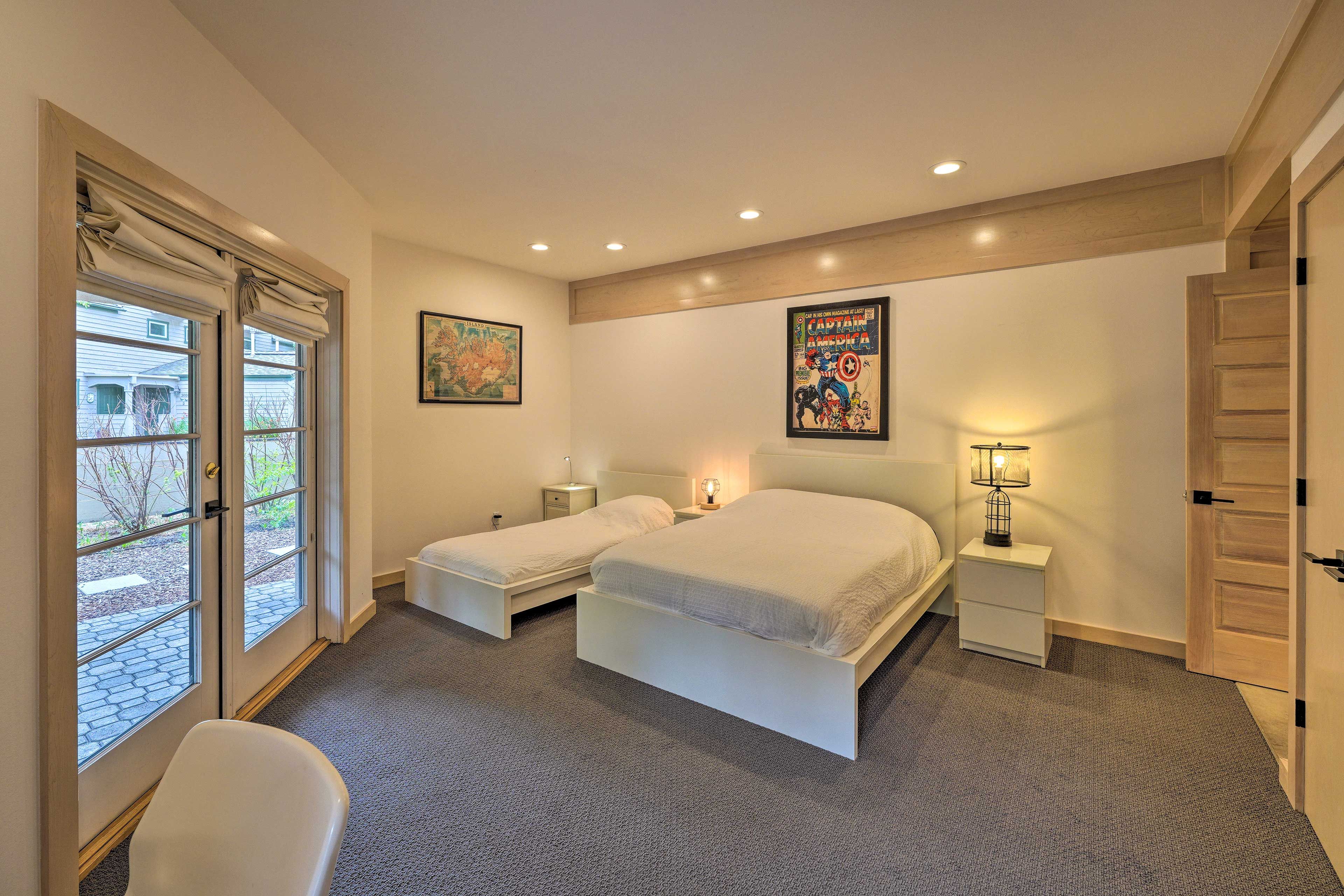 Bedroom 5 | Full Bed | Twin Bed | WFH Desk | Patio Access