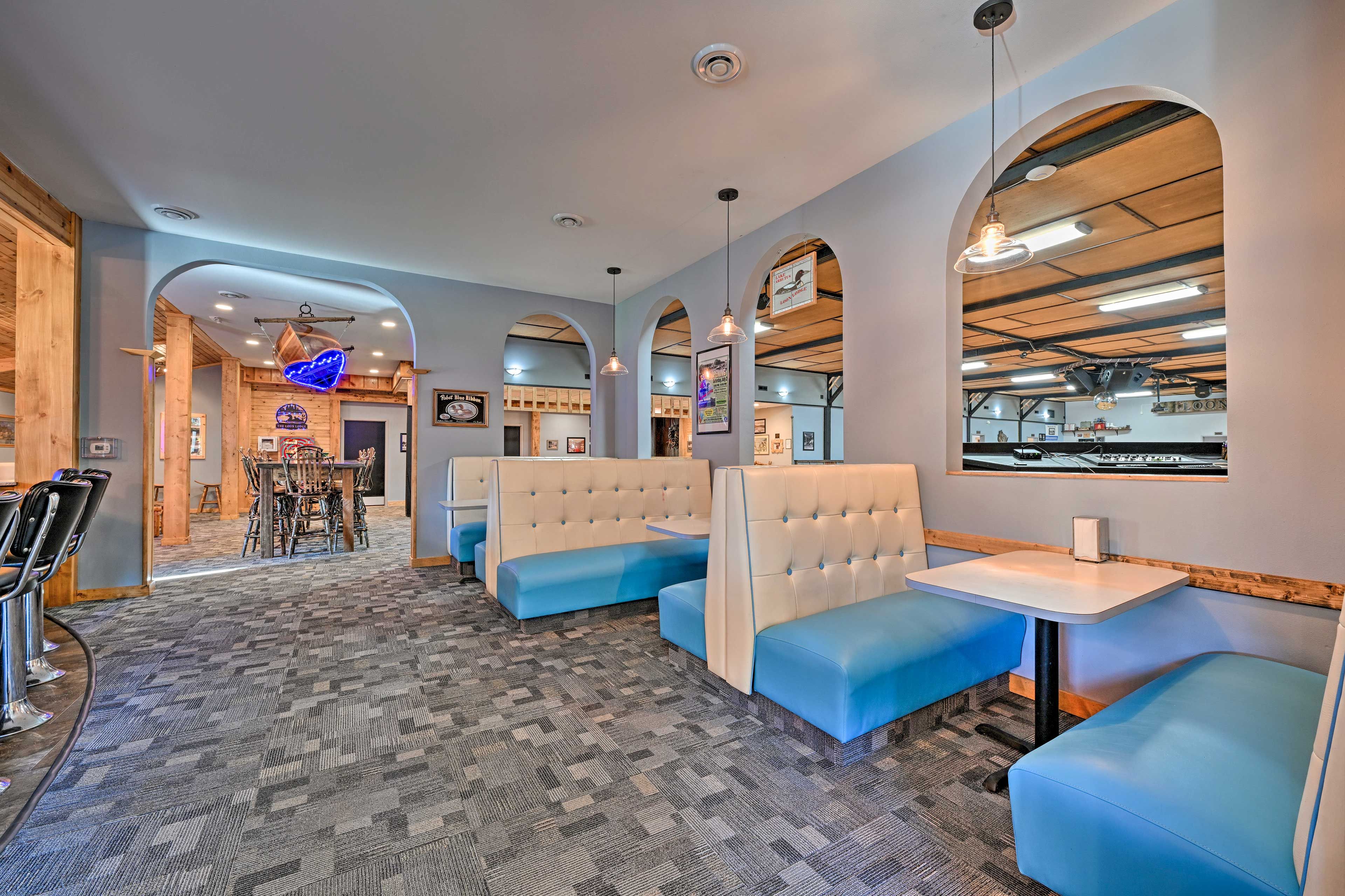 Dining Area | Dishware/Flatware | Trash Bags/Paper Towels | Pinball Machine