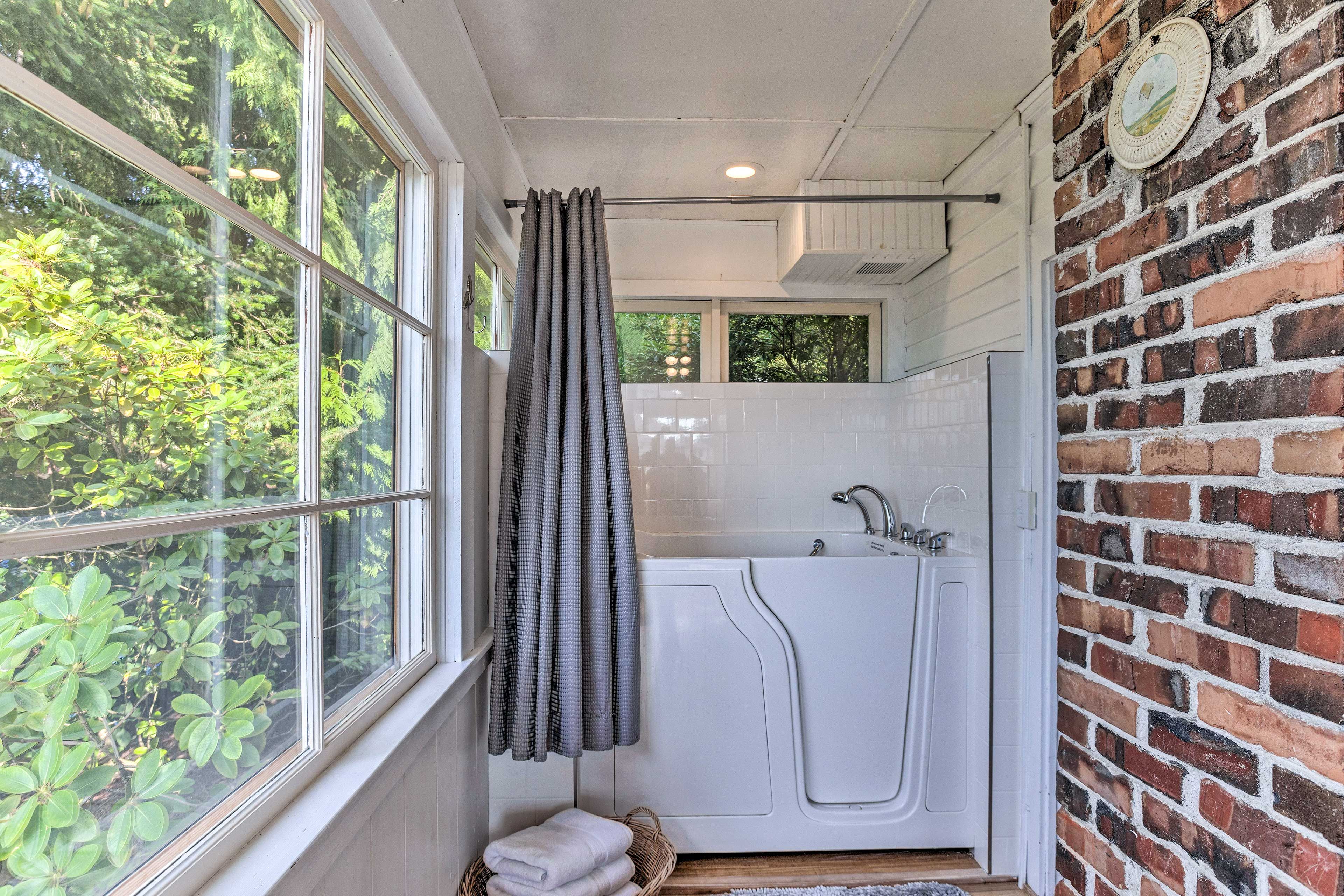 Sun Porch | Half Bathroom | Walk-In Tub w/ Handheld Shower | 1st Floor
