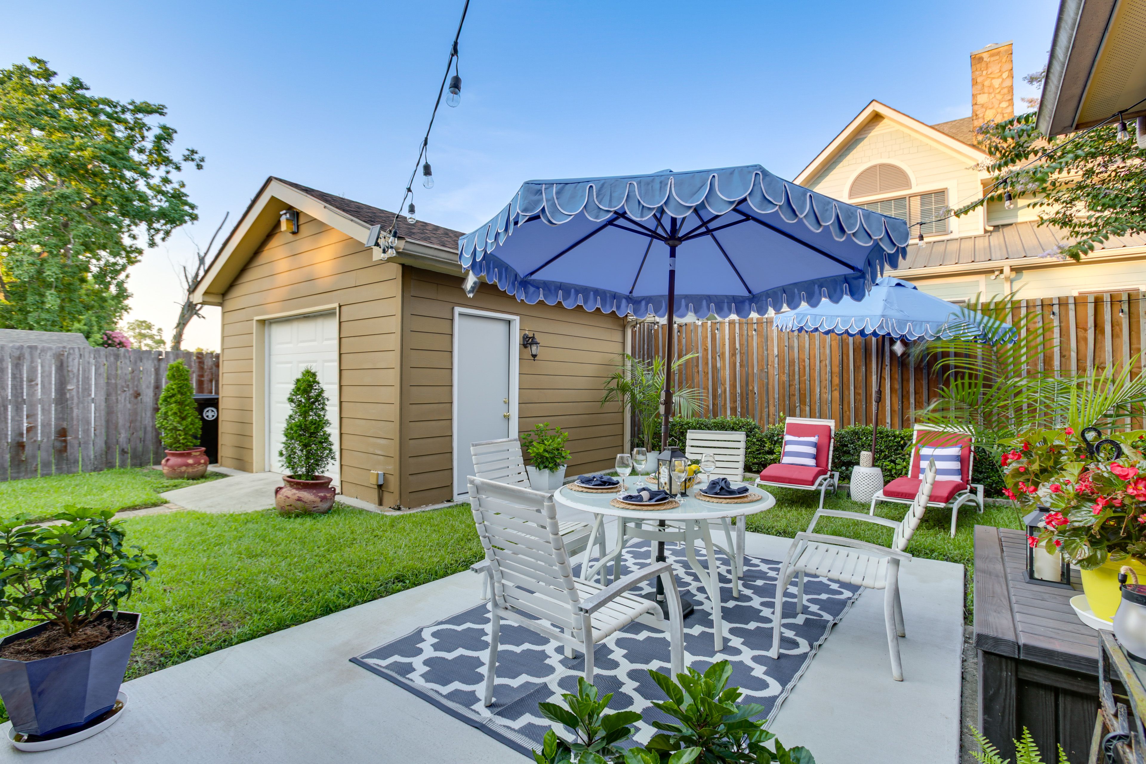 Fenced Yard | Outdoor Dining Area | Lounge Chairs