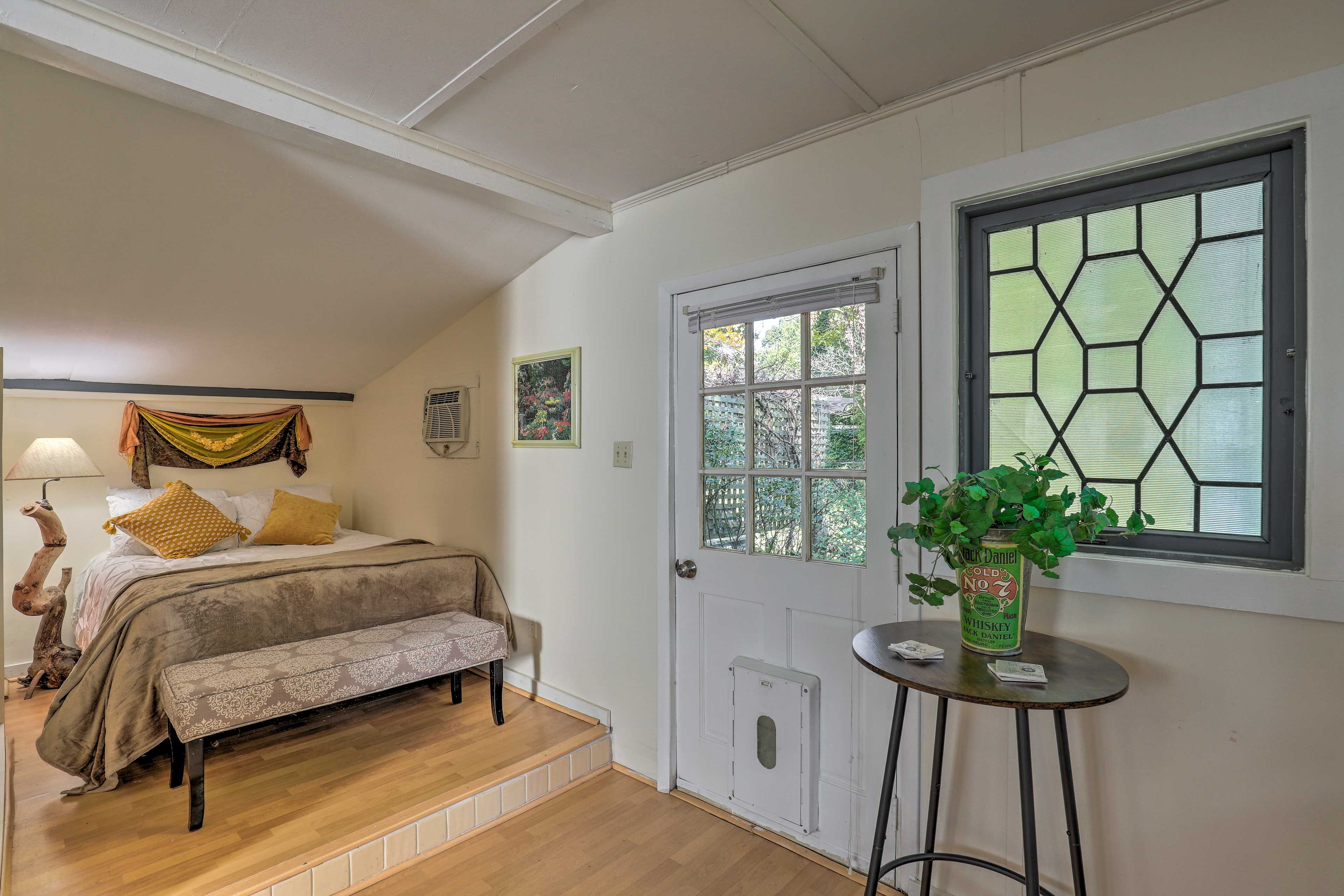 Sleeping Area | Queen Bed | A/C Unit